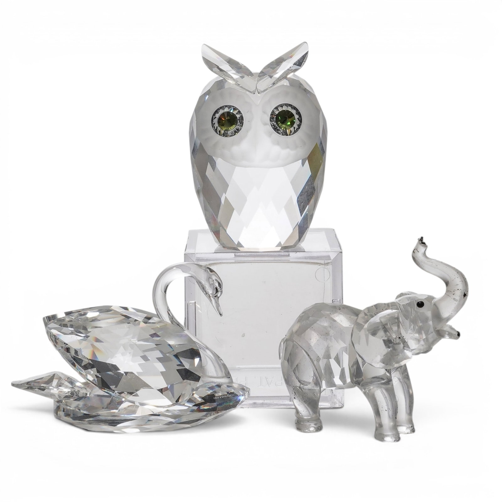 (3 pc) Swarovski Crystal Elephant, Swan & Owl (1 of 10)