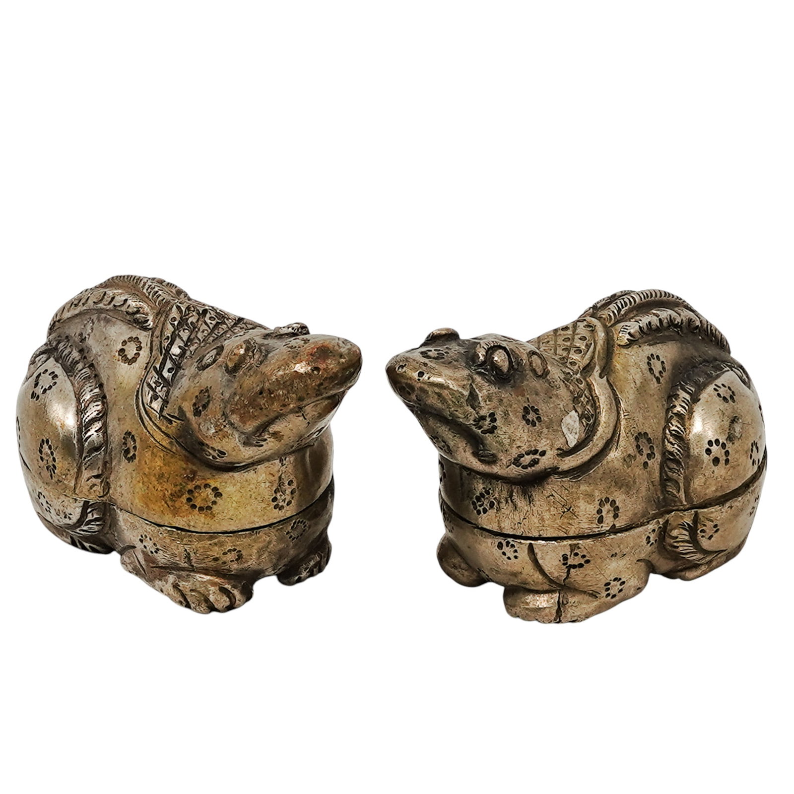 Pair of Cambodian Silver Frog Betel Boxes (1 of 7)