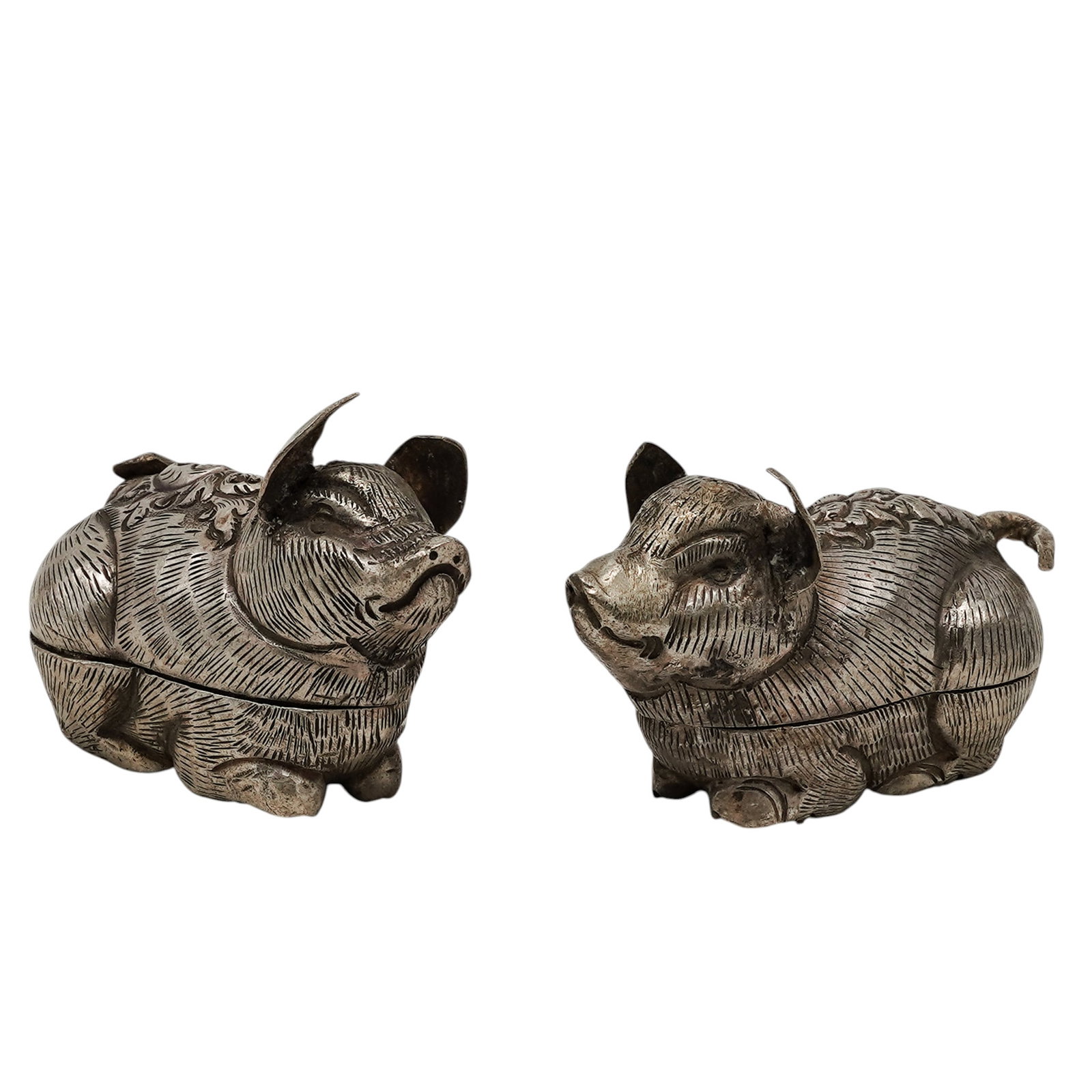 Pair of Cambodian Silver Pig Betel Nut Boxes (1 of 7)