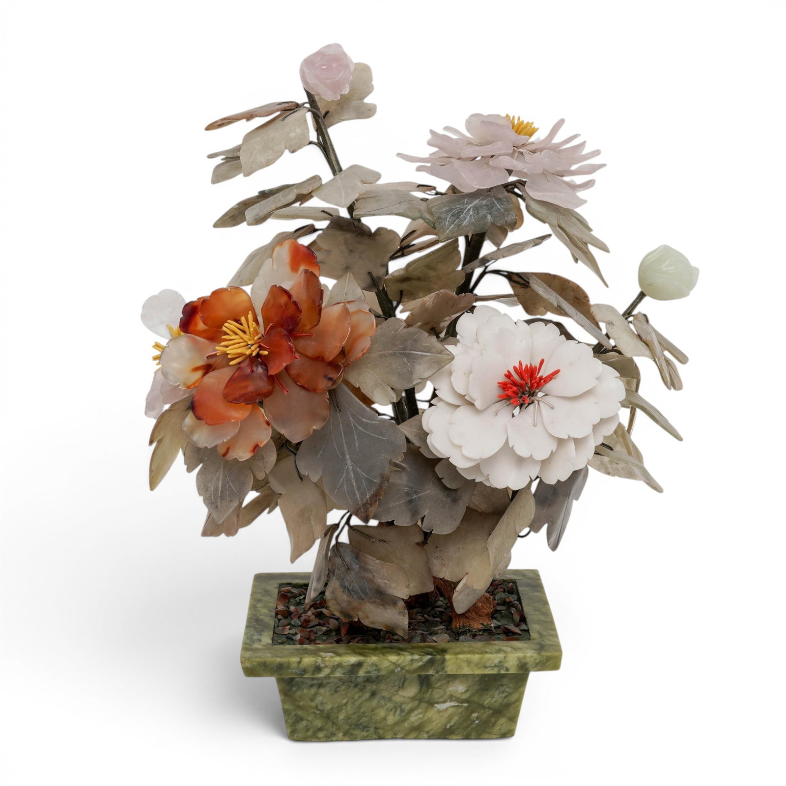 Large White Jade, Agate, Rose Quartz, Carnelian Blossom Bonsai Tree (1 of 12)