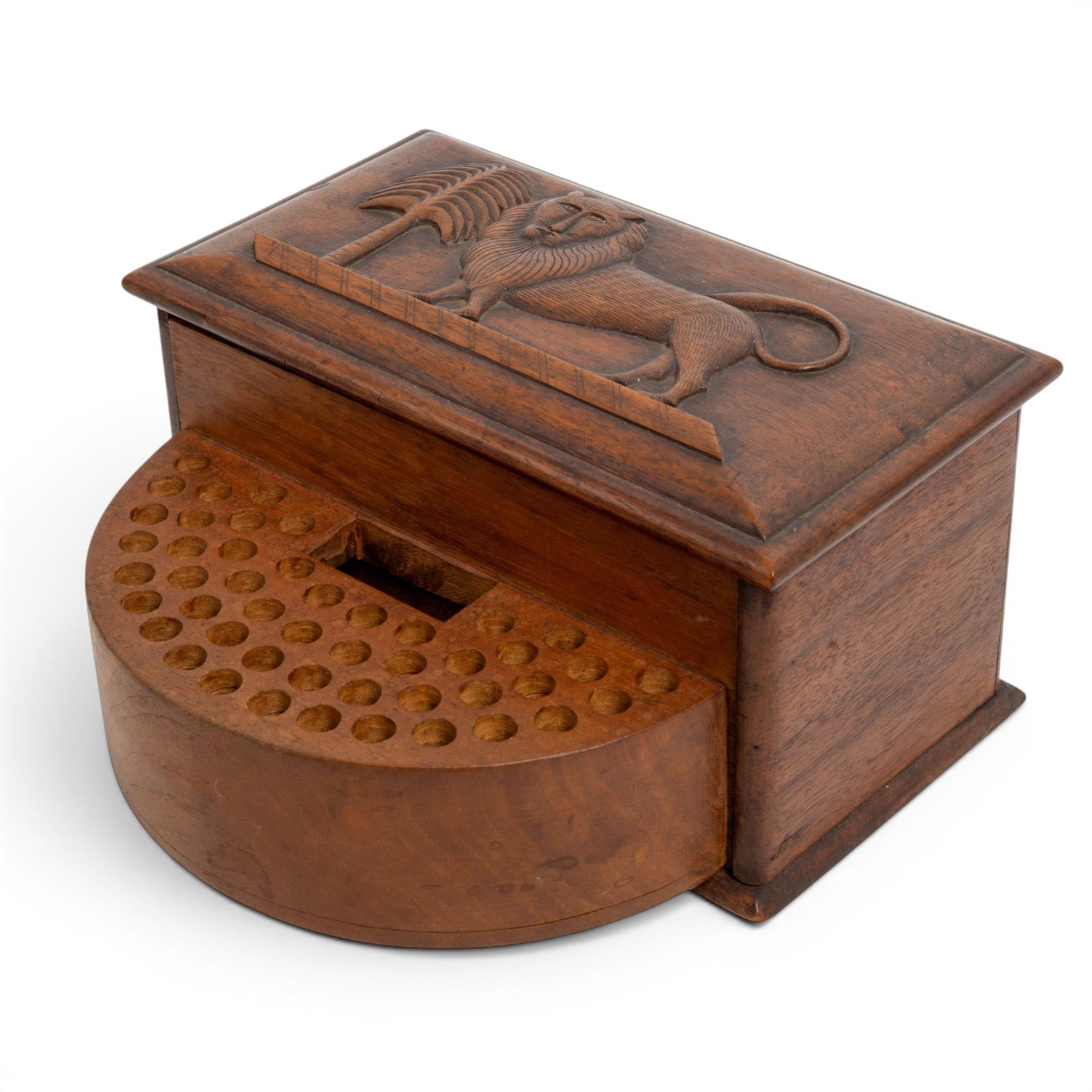 Indian Wood Mechanical Cigarette & Match Dispenser Box (1 of 4)