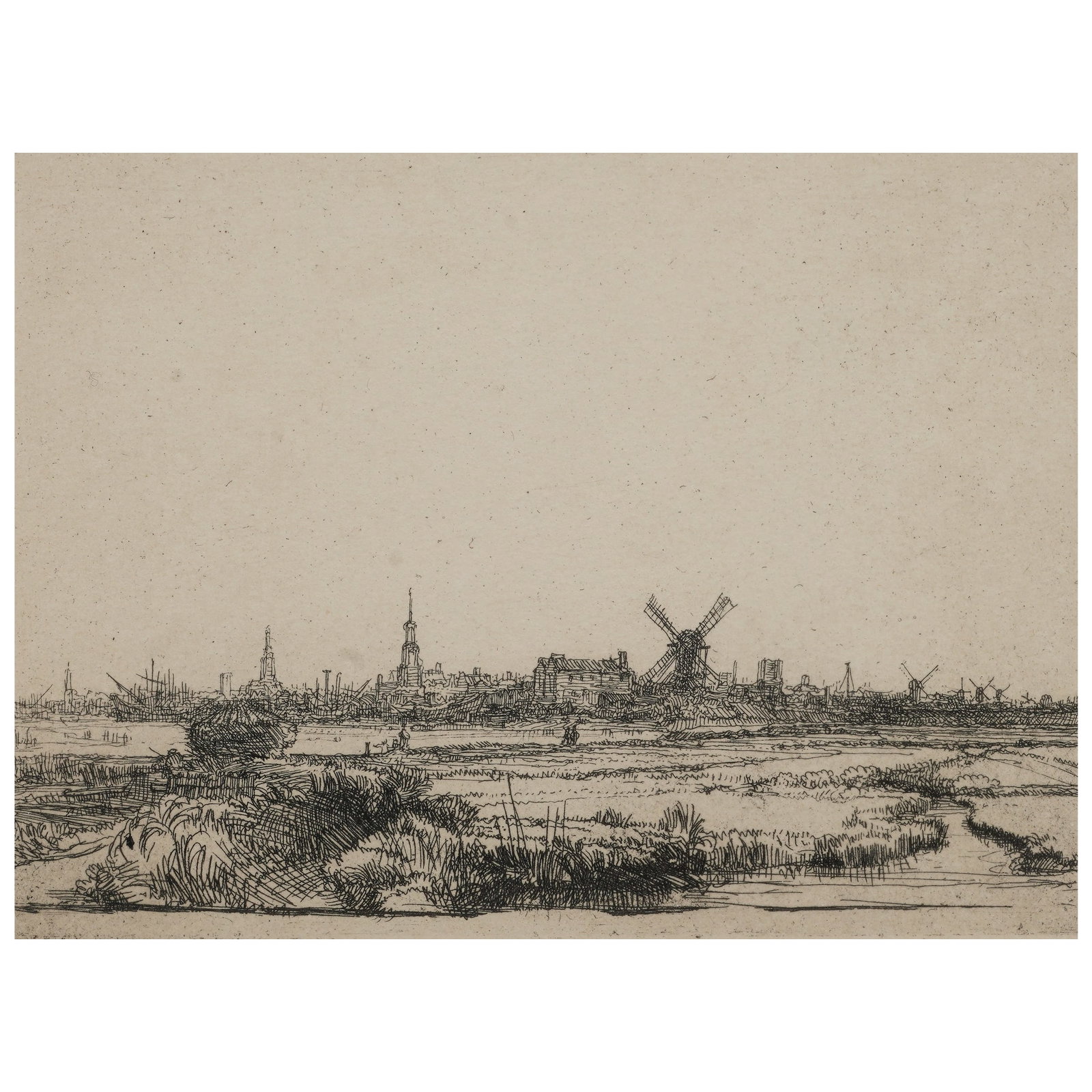 After Rembrandt (Dutch, Leiden 1606–1669)"View of Amsterdam From The North-West" Etching (1 of 5)