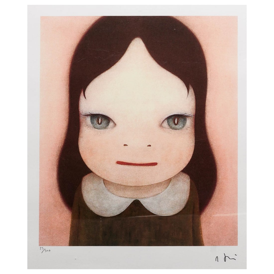 Yoshitomo Nara (Japanese, b. 1959) "Peace of Mind" Print: Yoshitomo Nara (Japanese, b. 1959) "Peace of Mind" Print 20th-21st Cent., Japanese The piece showcases the artist's signature Pop Art aesthetic, featuring a stylized young girl with large, expressive 
