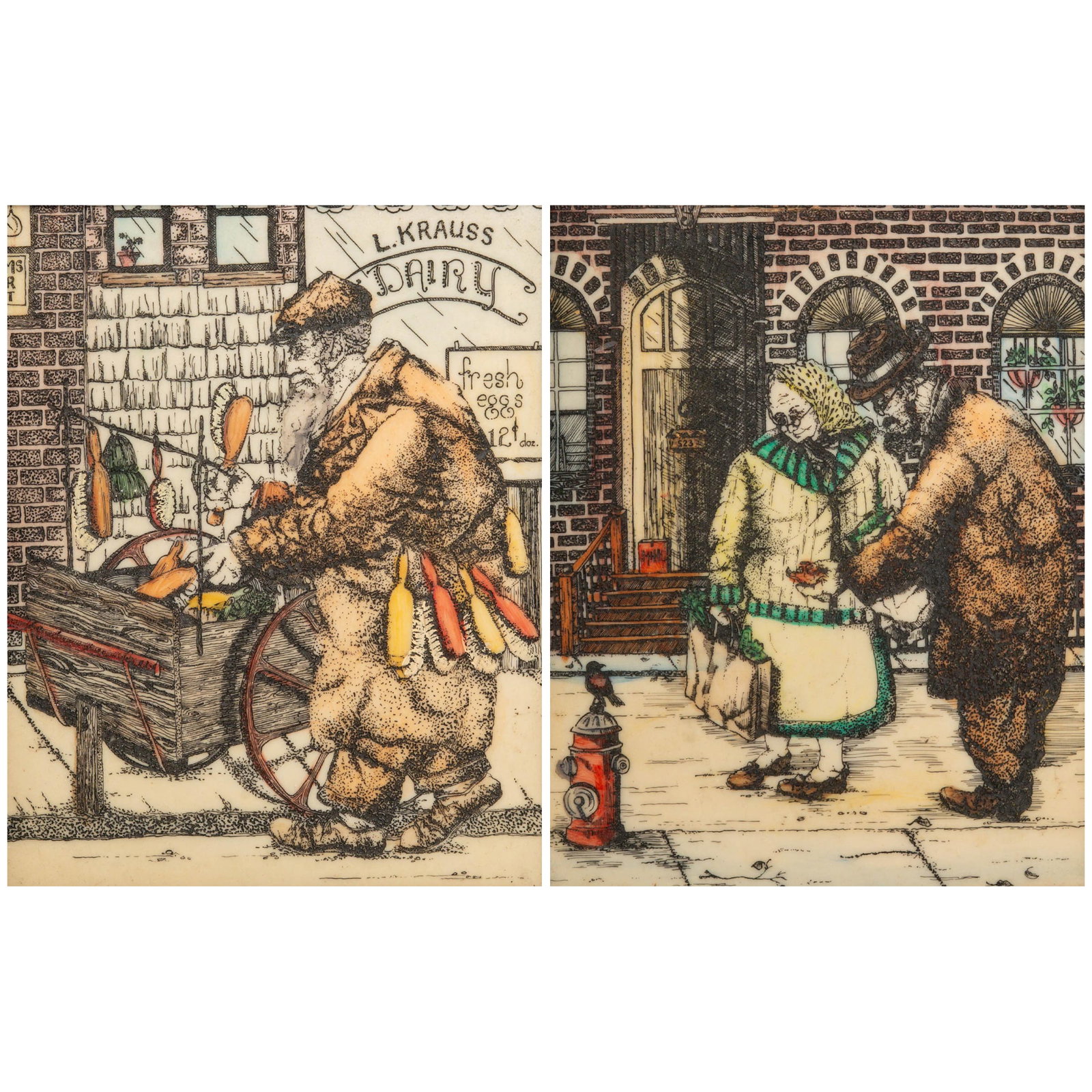 Pair Vintage Wall Plaques Sculptural Engravings (1 of 6)