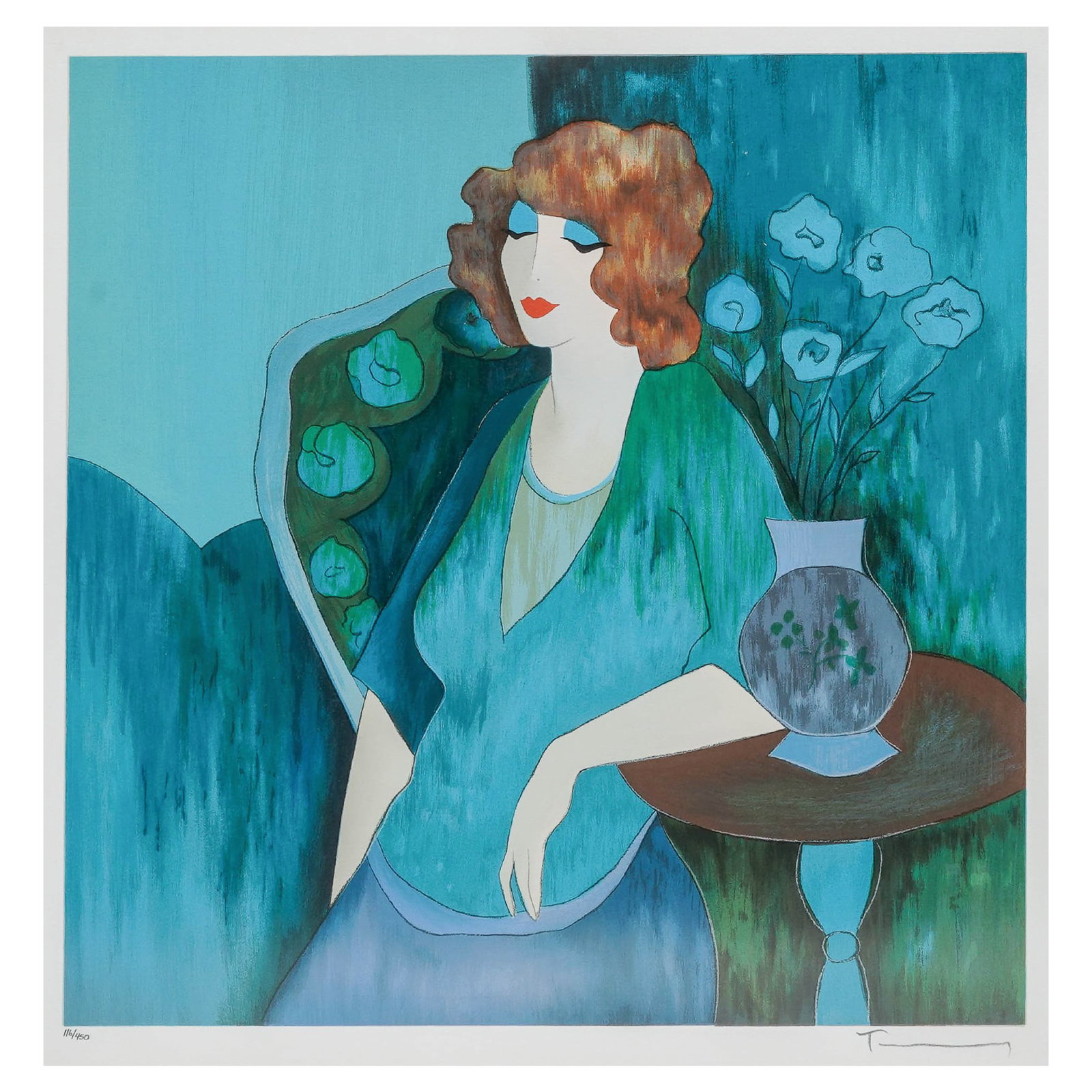 Itzchak Tarkay (Israeli, 1935-2012) Serigraph "Sitting in Silence" (1 of 10)