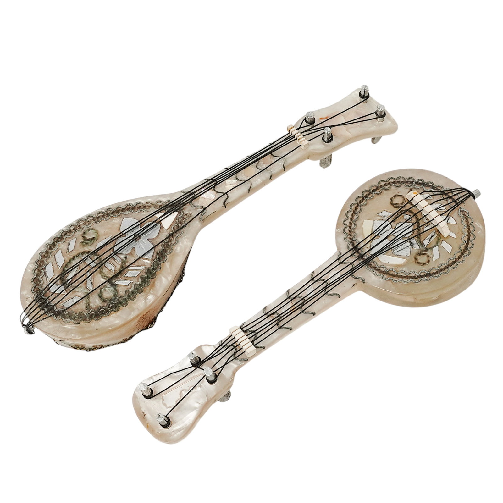 (2 pc) Miniature Mother-Of-Pearl Stringed Instruments (1 of 3)