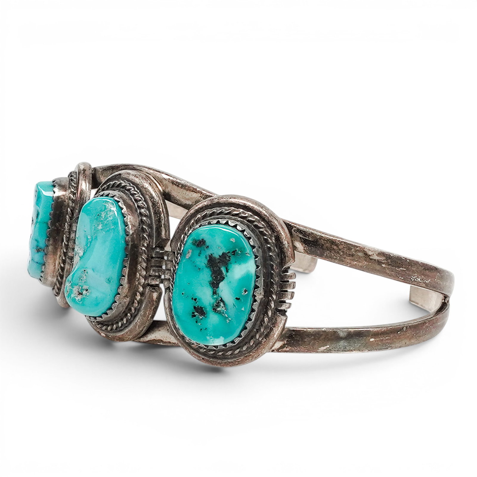 A Wilson Padilla Navajo Silver And Turquoise Three Stone Cuff Bracelet (1 of 6)