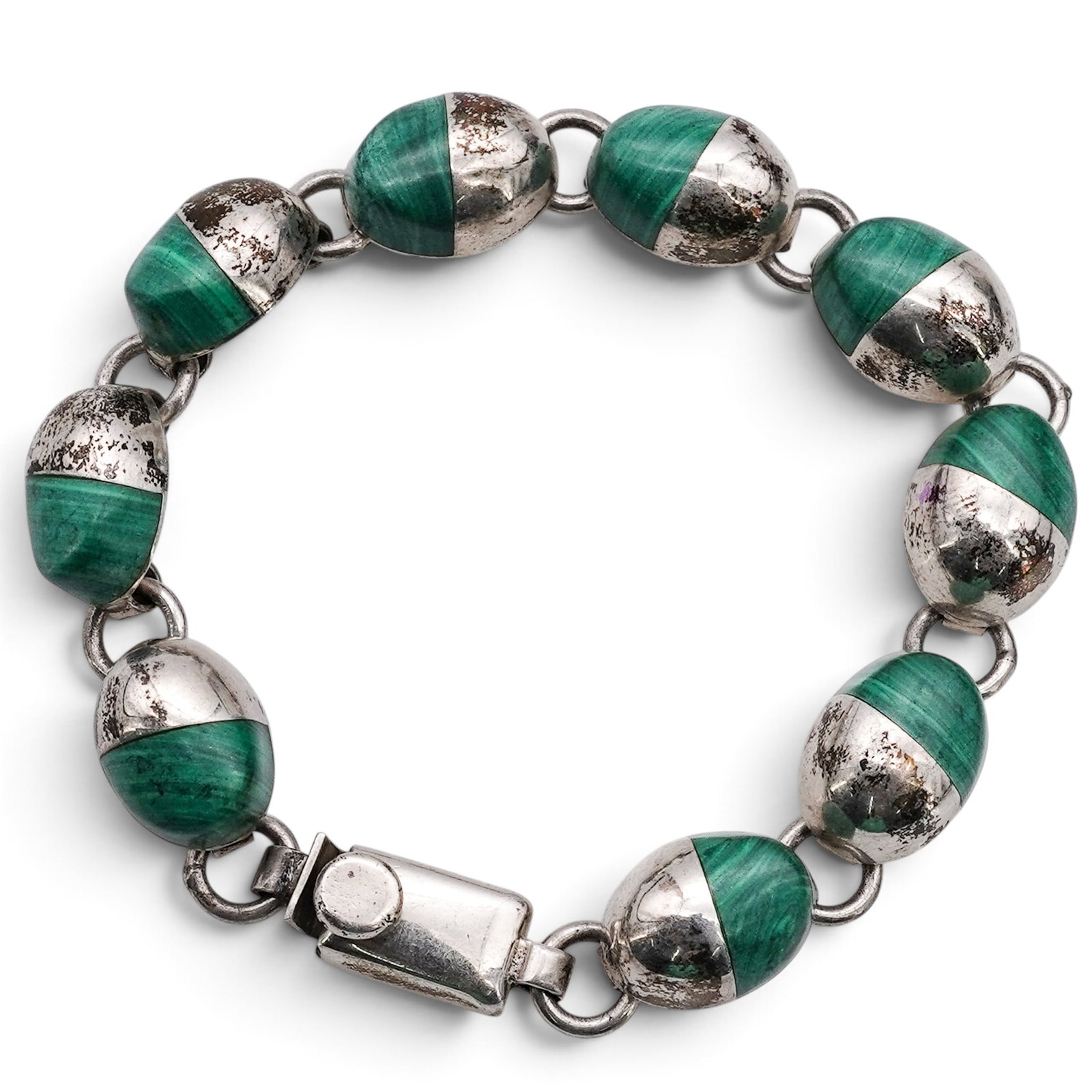 A Mexican Sterling Silver And Malachite Link Bracelet (1 of 4)