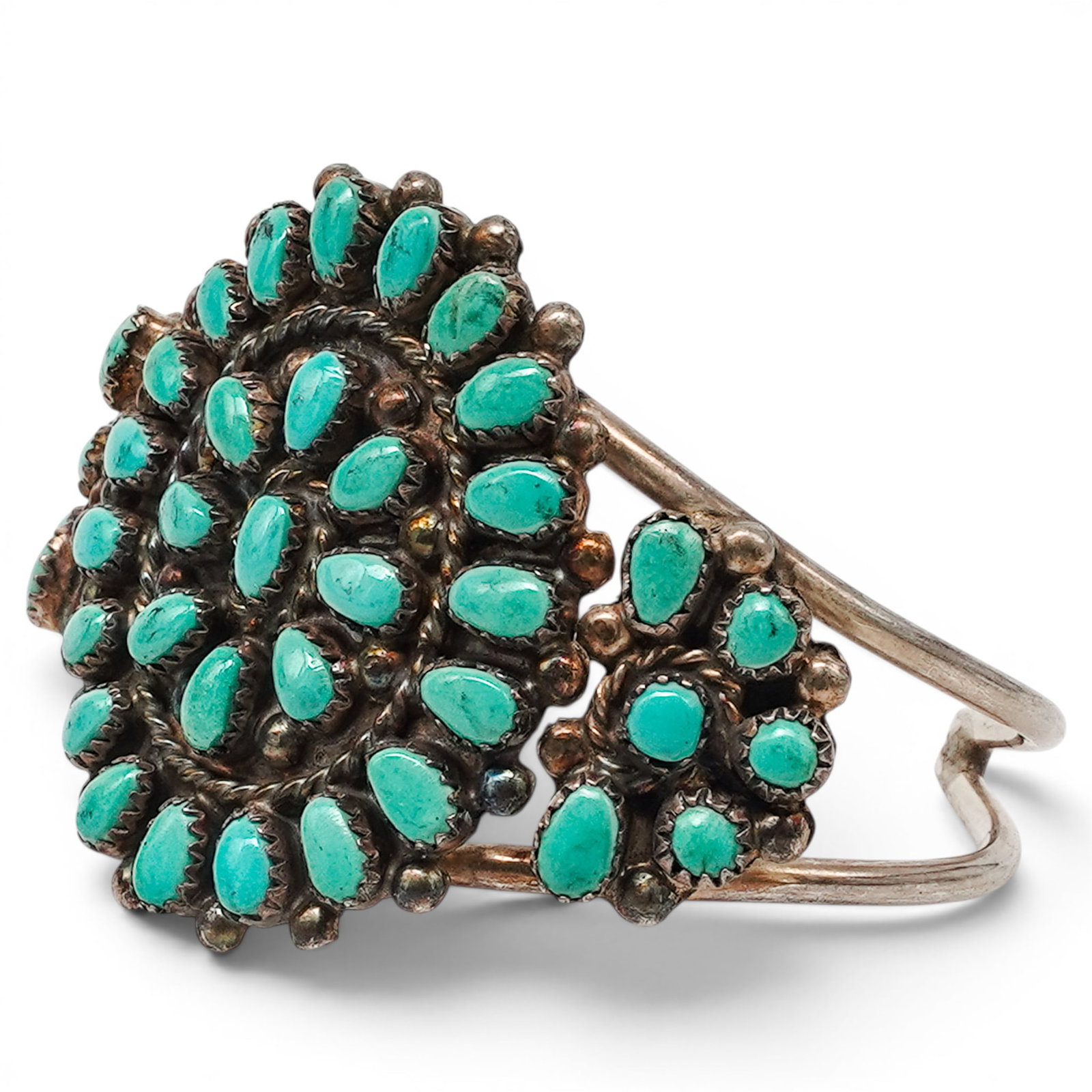 An Ernie Ohmsatte Zuni Silver And Turquoise Cluster Cuff Bracelet (1 of 6)
