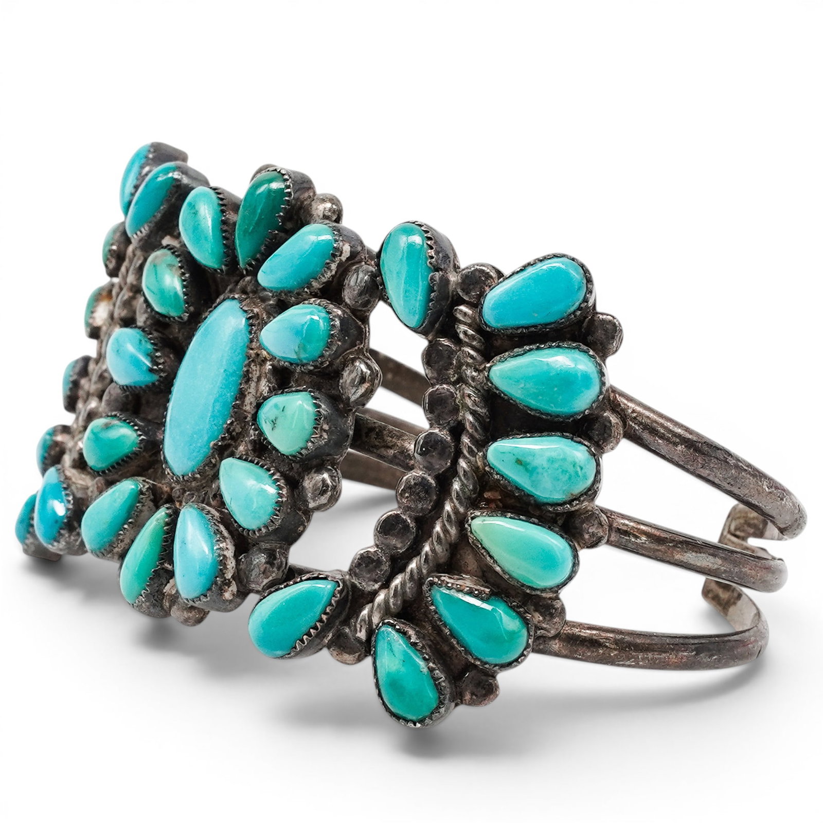 A Philip H. Dishta Zuni Sterling Silver And Turquoise Cluster Cuff Bracelet (1 of 6)