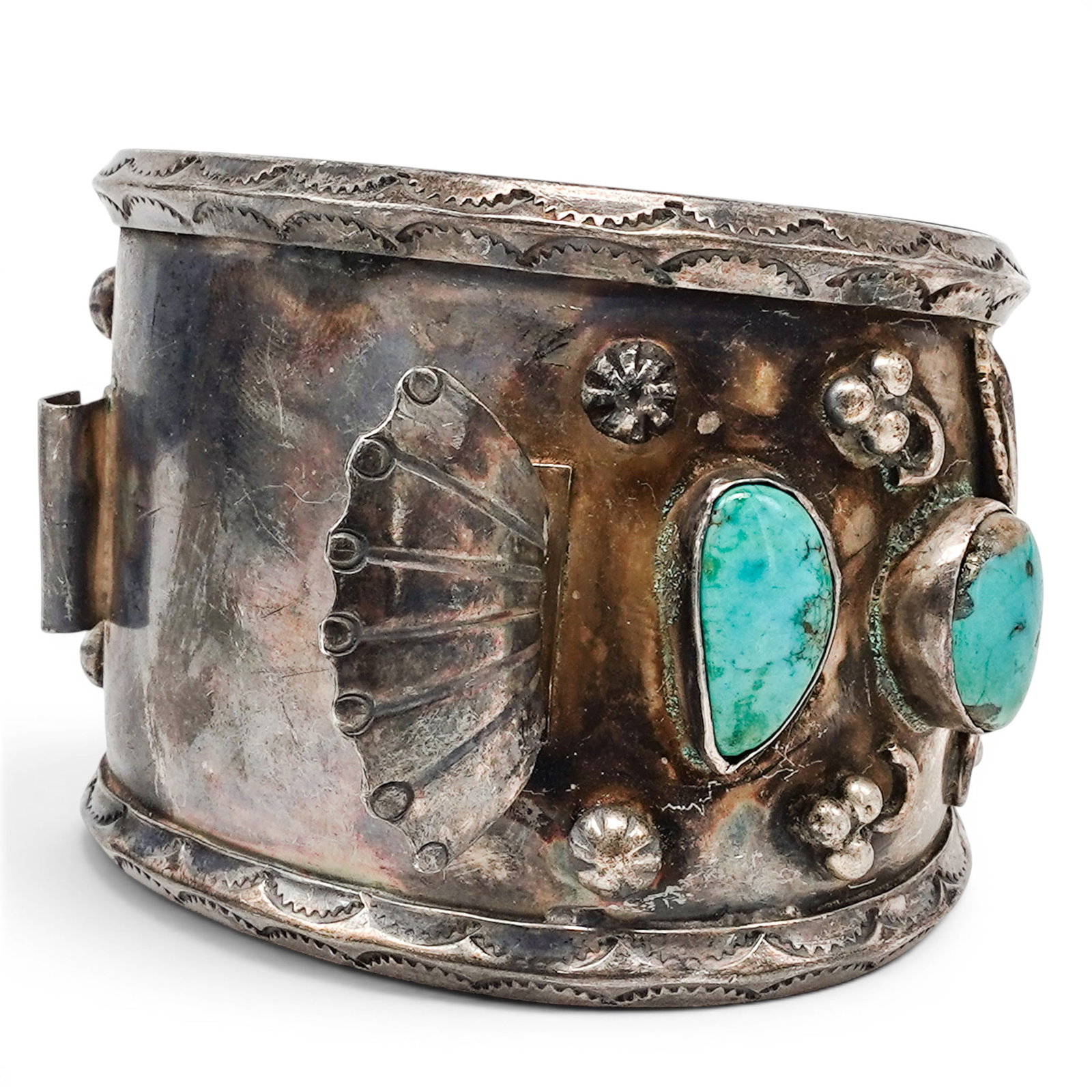 A Fred Weekoty Zuni Sterling Silver And Turquoise Watch Cuff Bracelet (1 of 6)