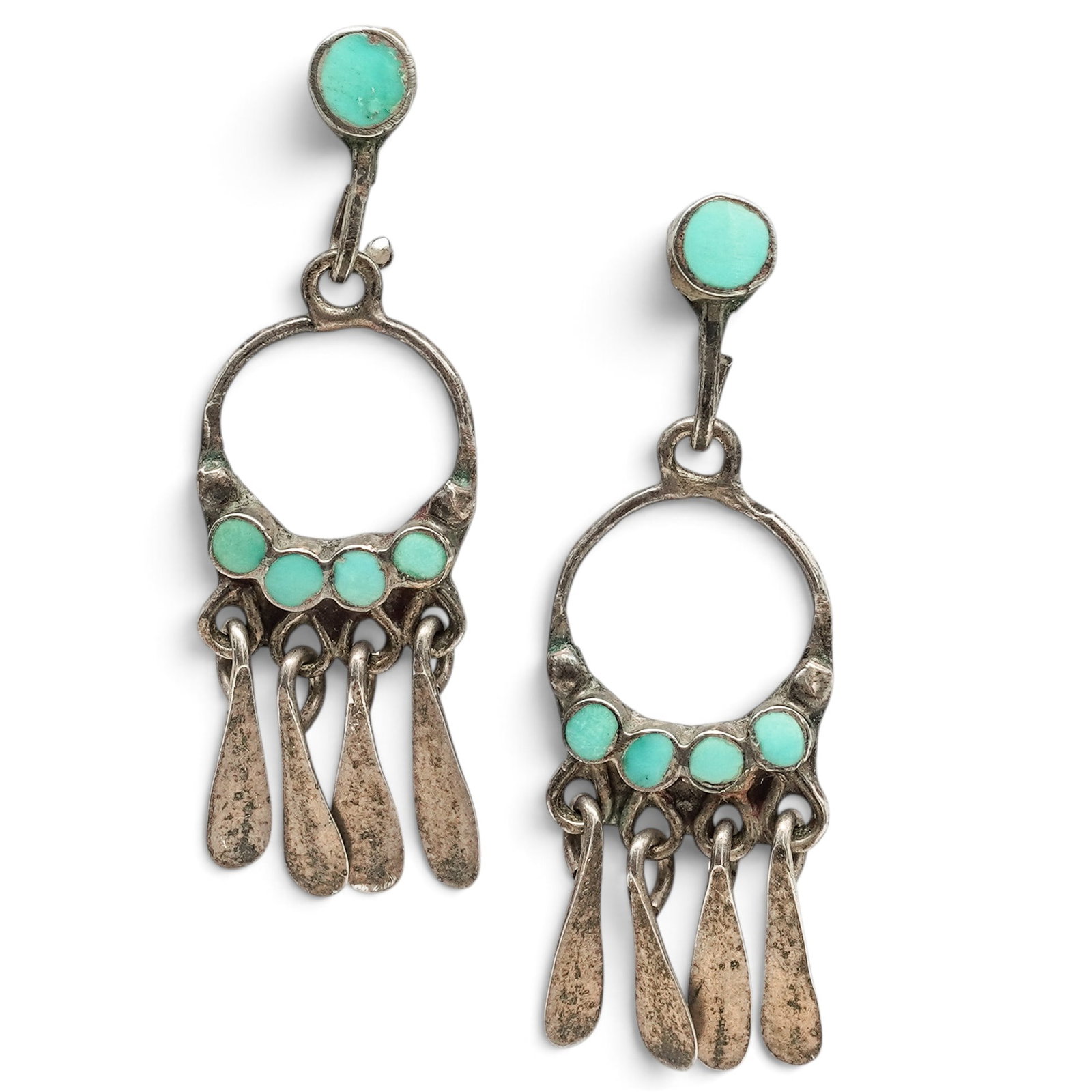 A Signed Pair Of Navajo Sterling Silver And Turquoise Fringe Earrings (1 of 3)