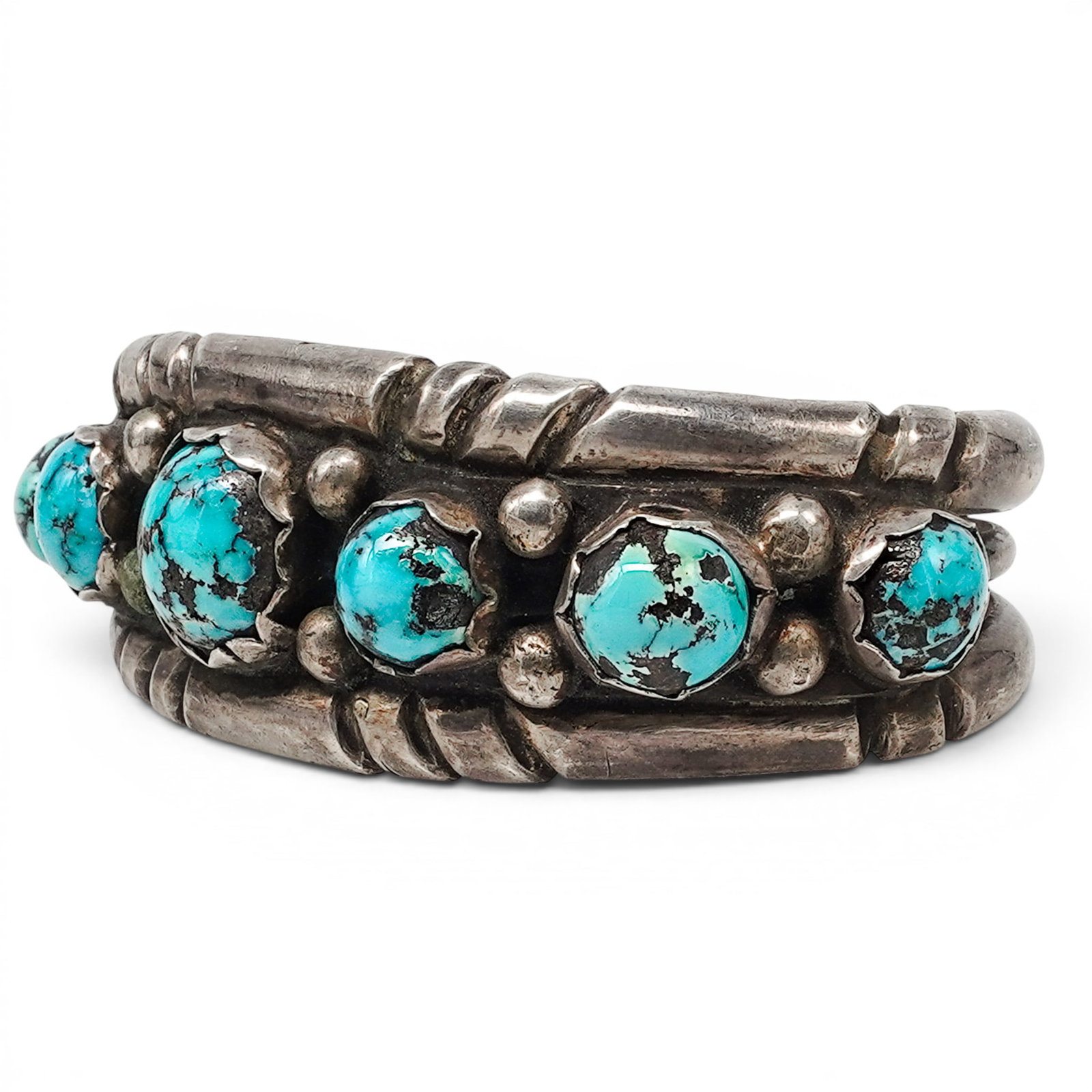 A Navajo Sterling Silver And Turquoise Seven Stone Cuff Bracelet (1 of 5)