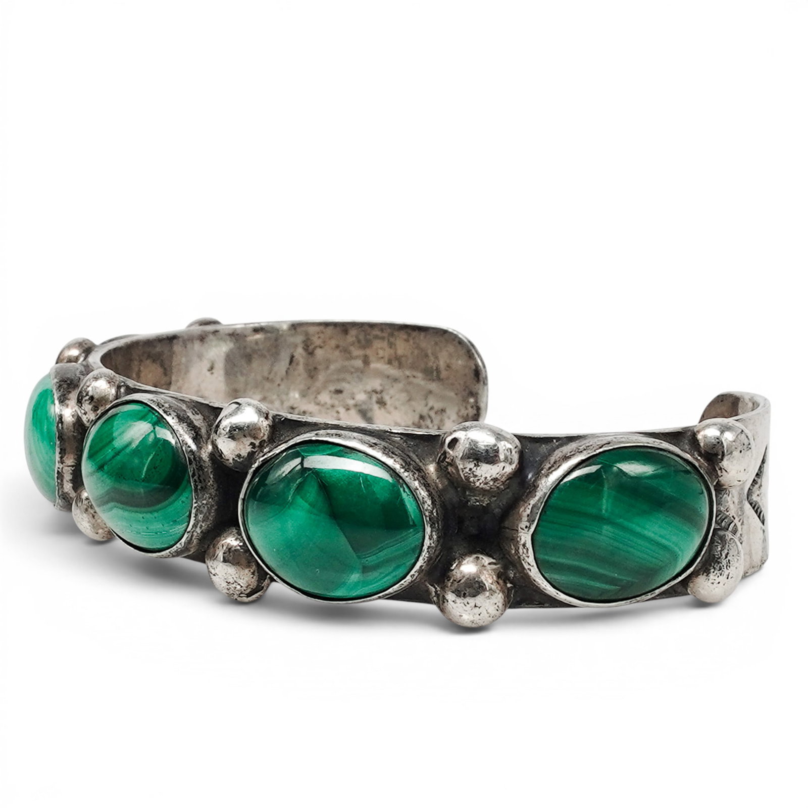 A C. Montoya Navajo Sterling Silver And Malachite Four Stone Cuff Bracelet (1 of 6)