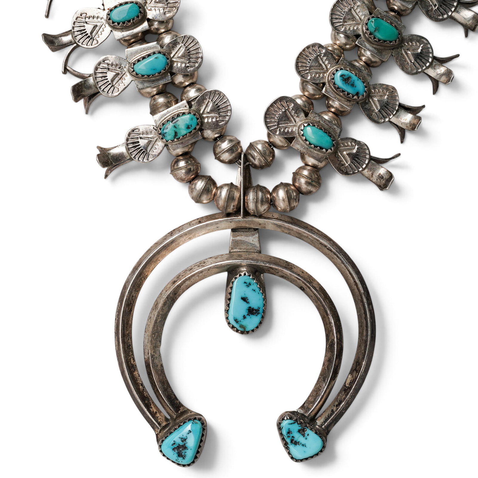 A Doris Smallcanyon Navajo Sterling Silver And Turquoise Squash Blossom Necklace (1 of 7)