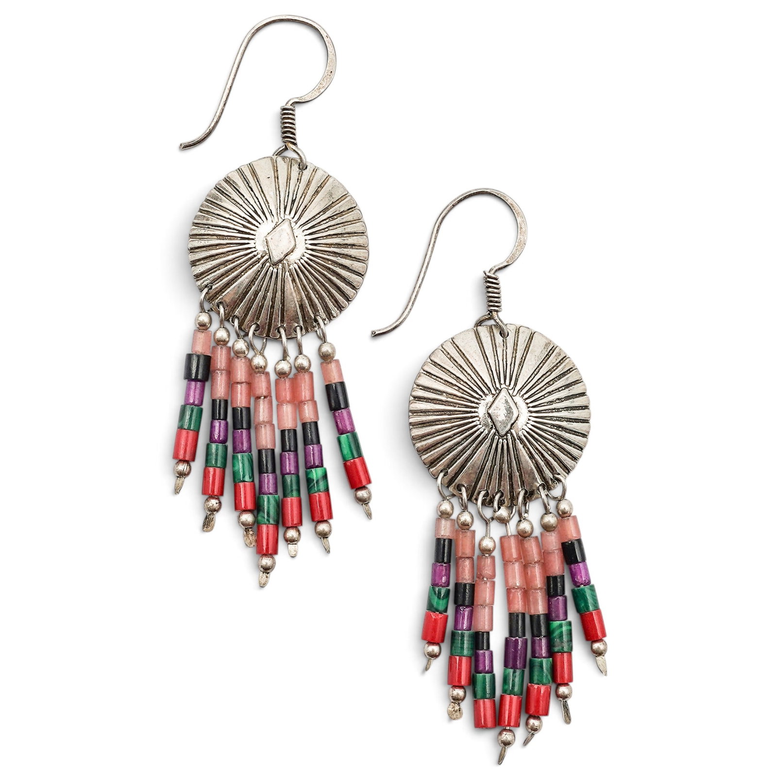 A Pair Of Navajo Sterling Silver And Multistone Bead Fringe Earrings (1 of 3)