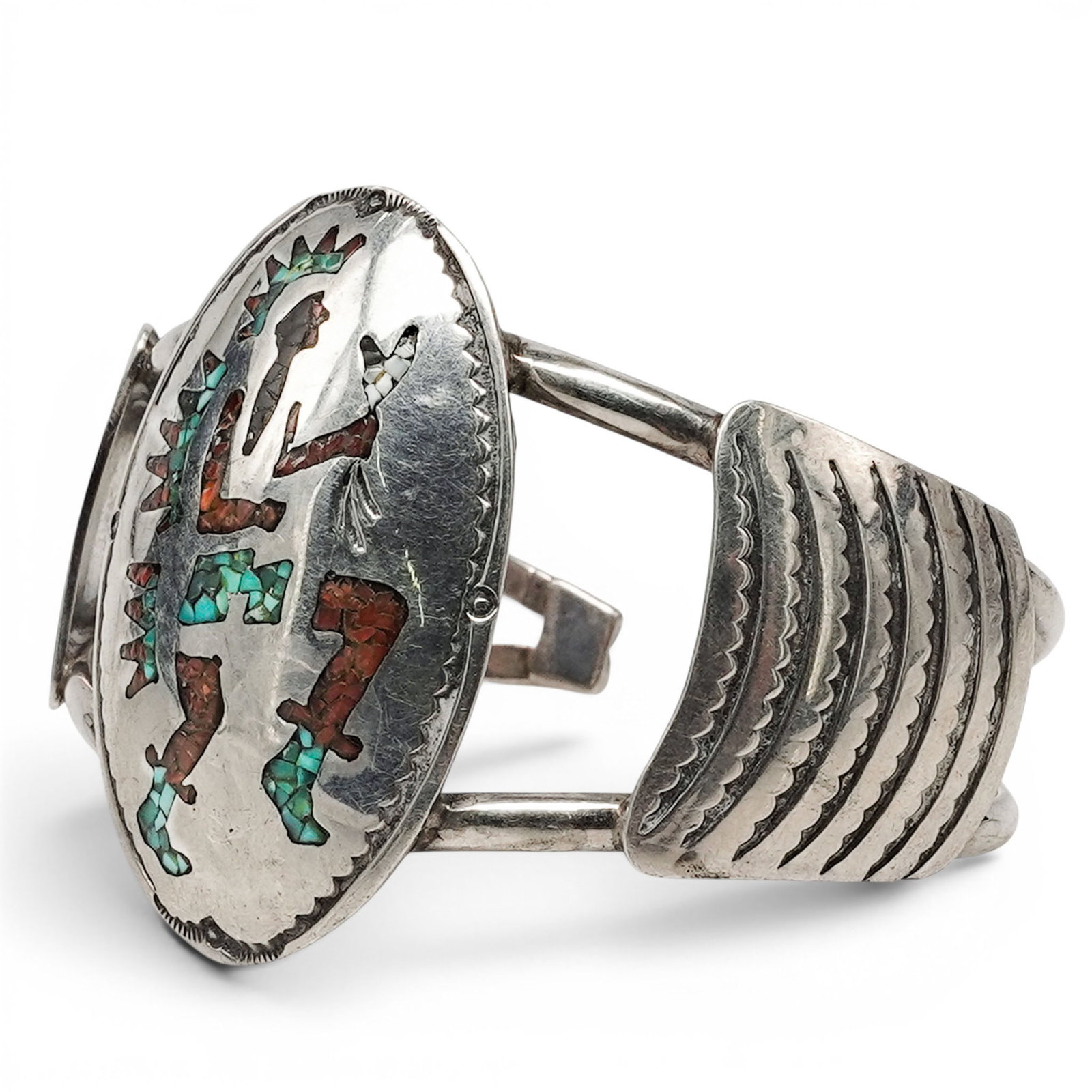 A J. Franklin Navajo Sterling Silver And Multistone Figural Inlay Cuff Bracelet (1 of 6)