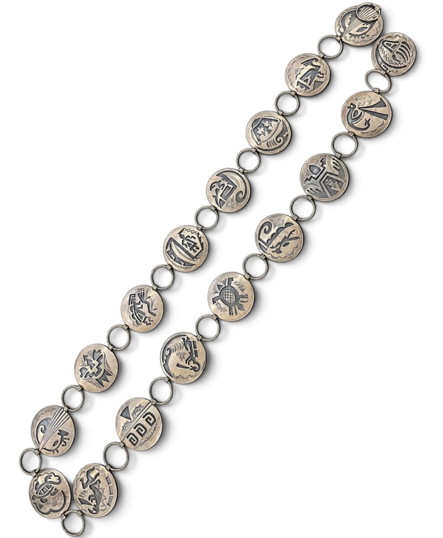 A Jerry Cowboy Navajo Sterling Silver Pictorial Overlay Concho Belt (1 of 1)