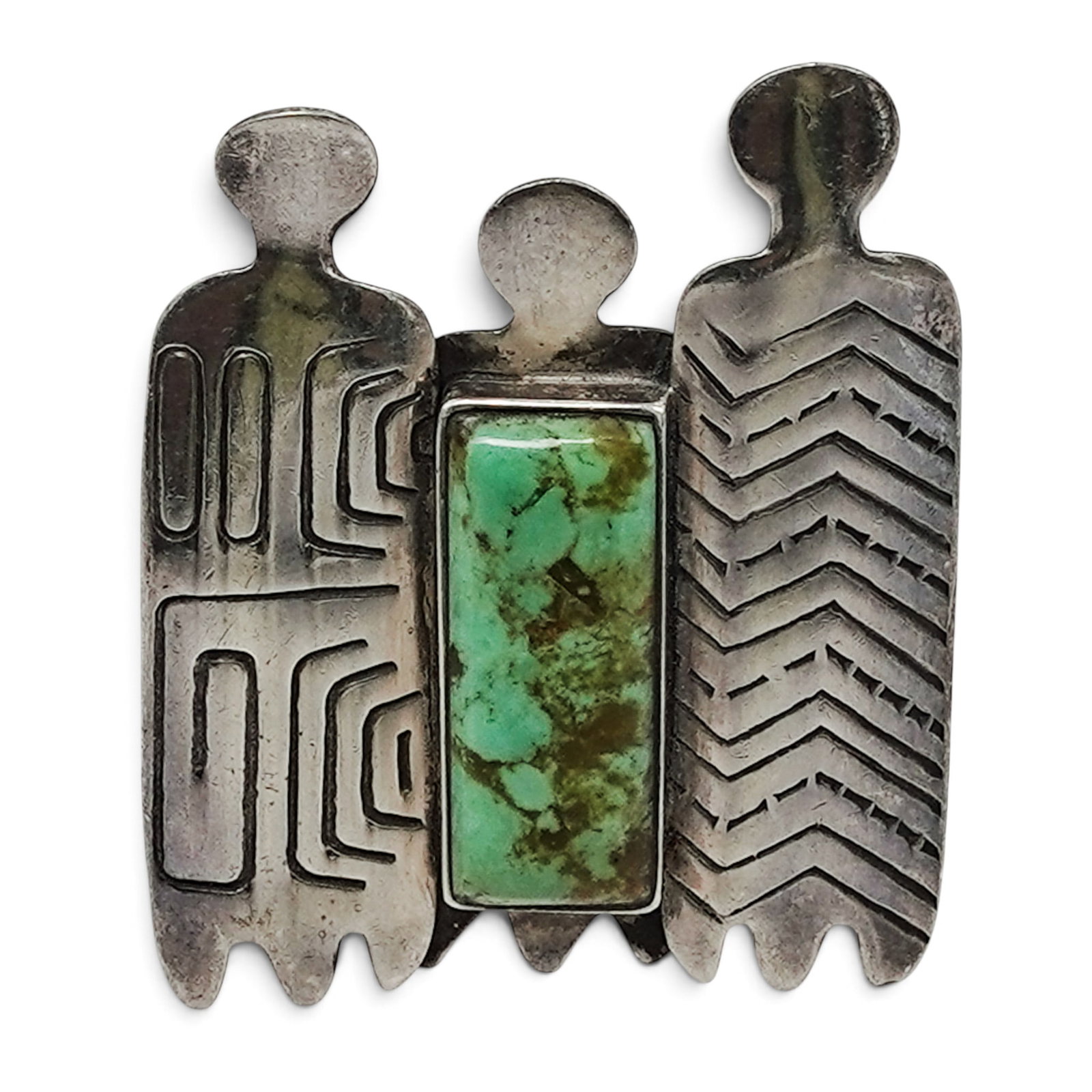 A Phyllis Woods Navajo Sterling Silver And Turquoise Three-figure Brooch (1 of 4)