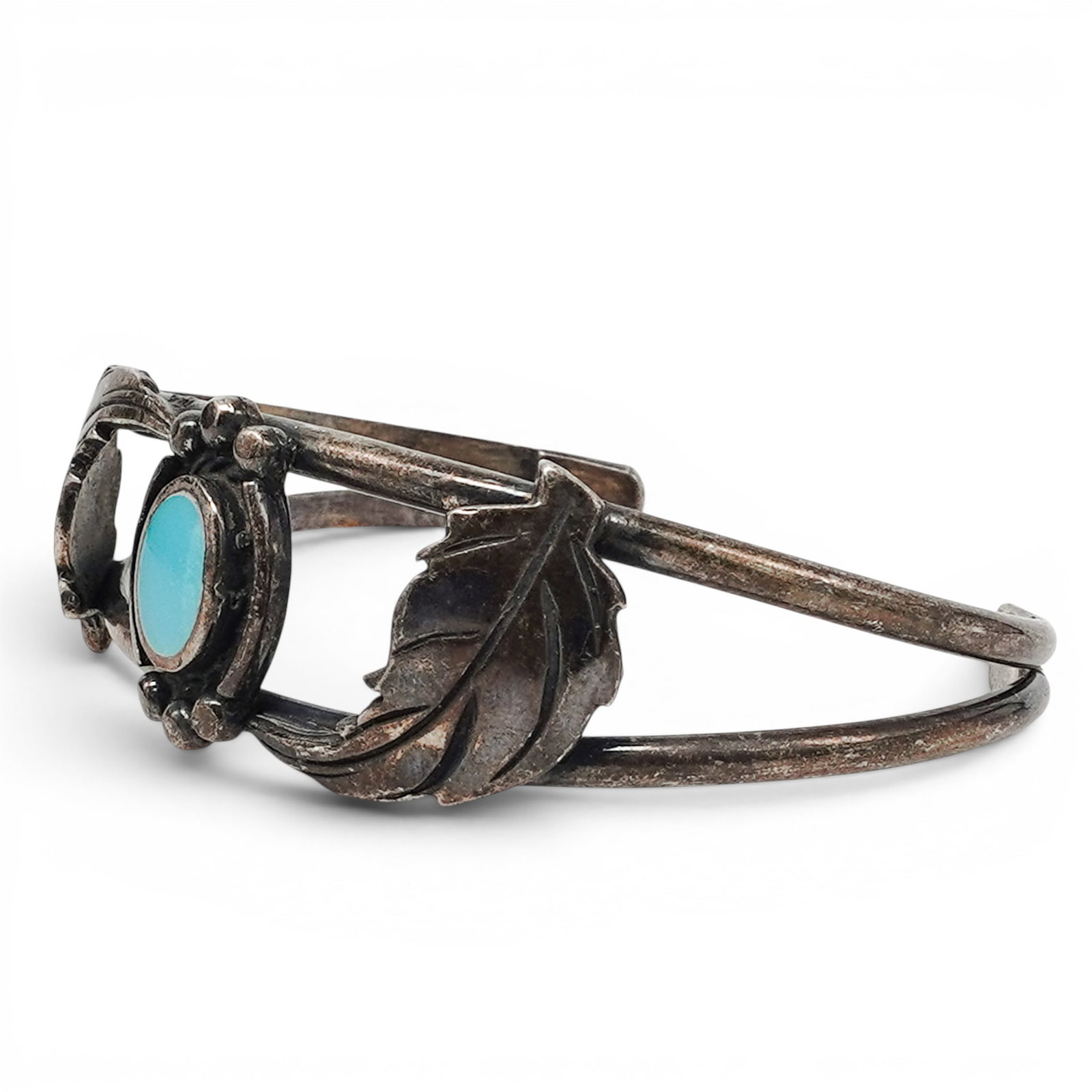A Navajo Sterling Silver And Turquoise Feather Cuff Bracelet (1 of 5)