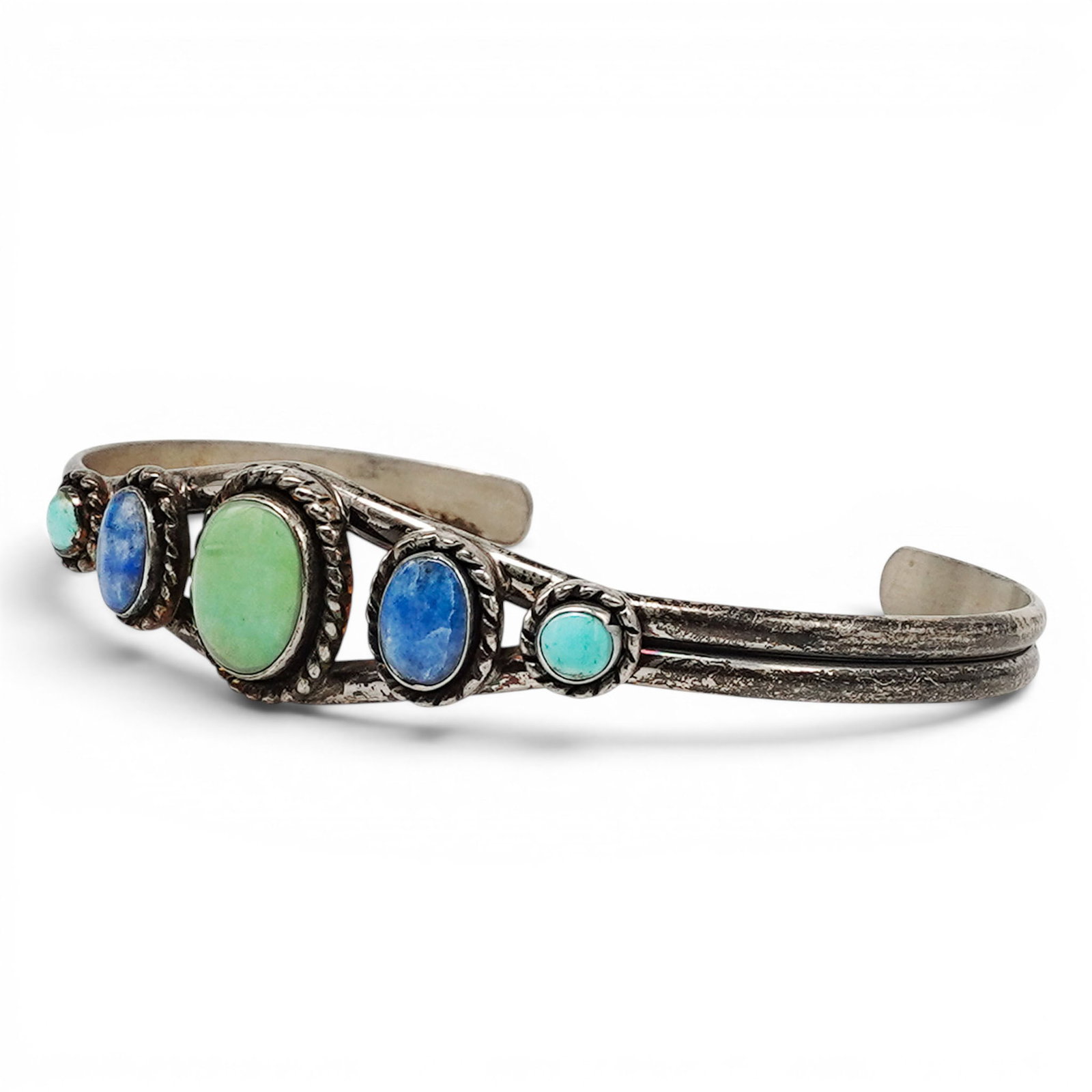 A Quoc Turquoise Inc. Southwest Sterling Silver, Turquoise, And Lapis Lazuli Cuff Bracelet (1 of 6)