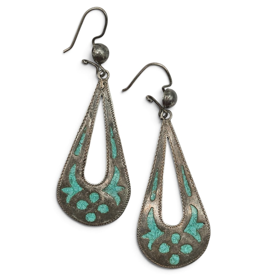 A Pair Of Mexican Sterling Silver And Turquoise Inlay Earrings (1 of 4)