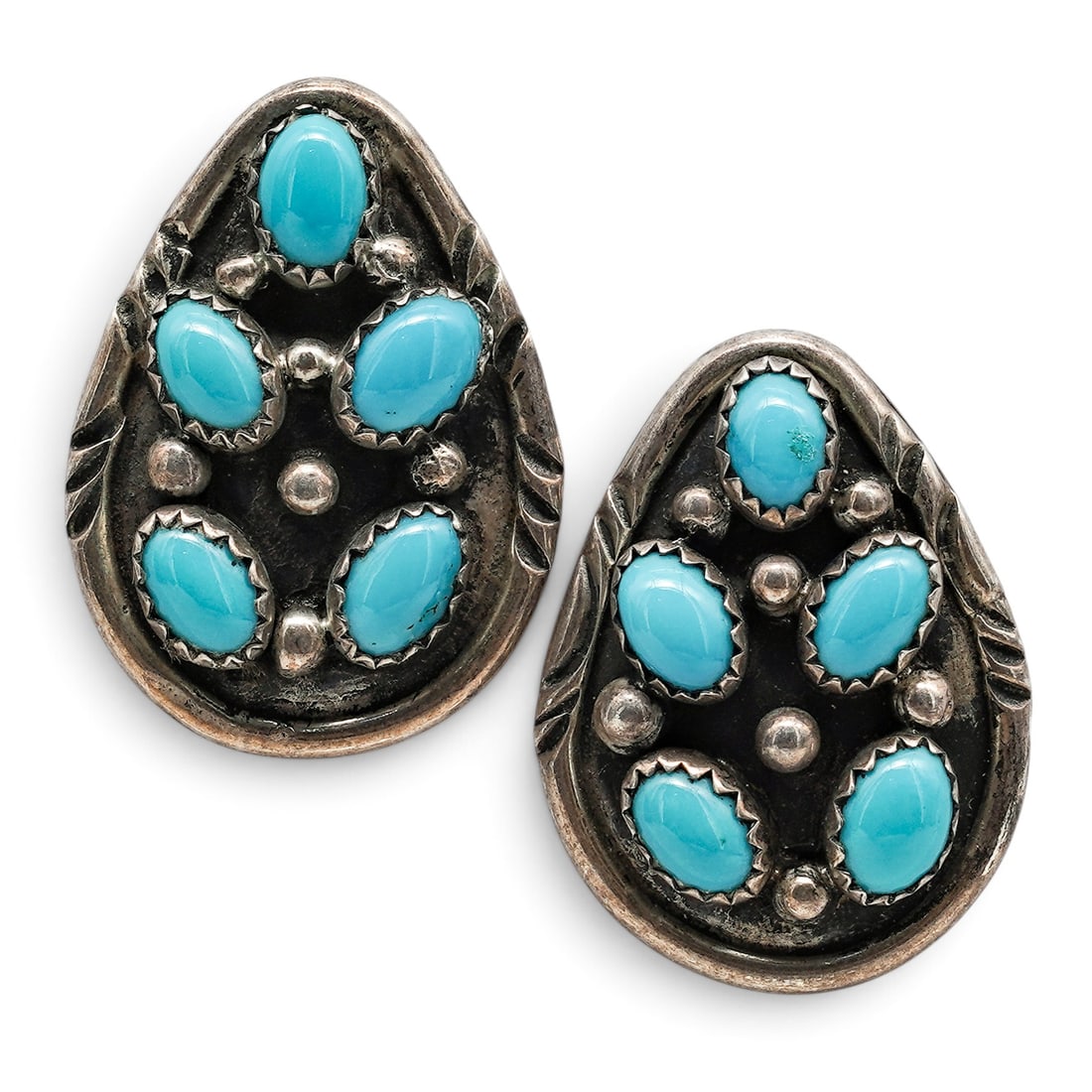 A Pair Of Navajo Sterling Silver And Turquoise Cluster Earrings (1 of 3)