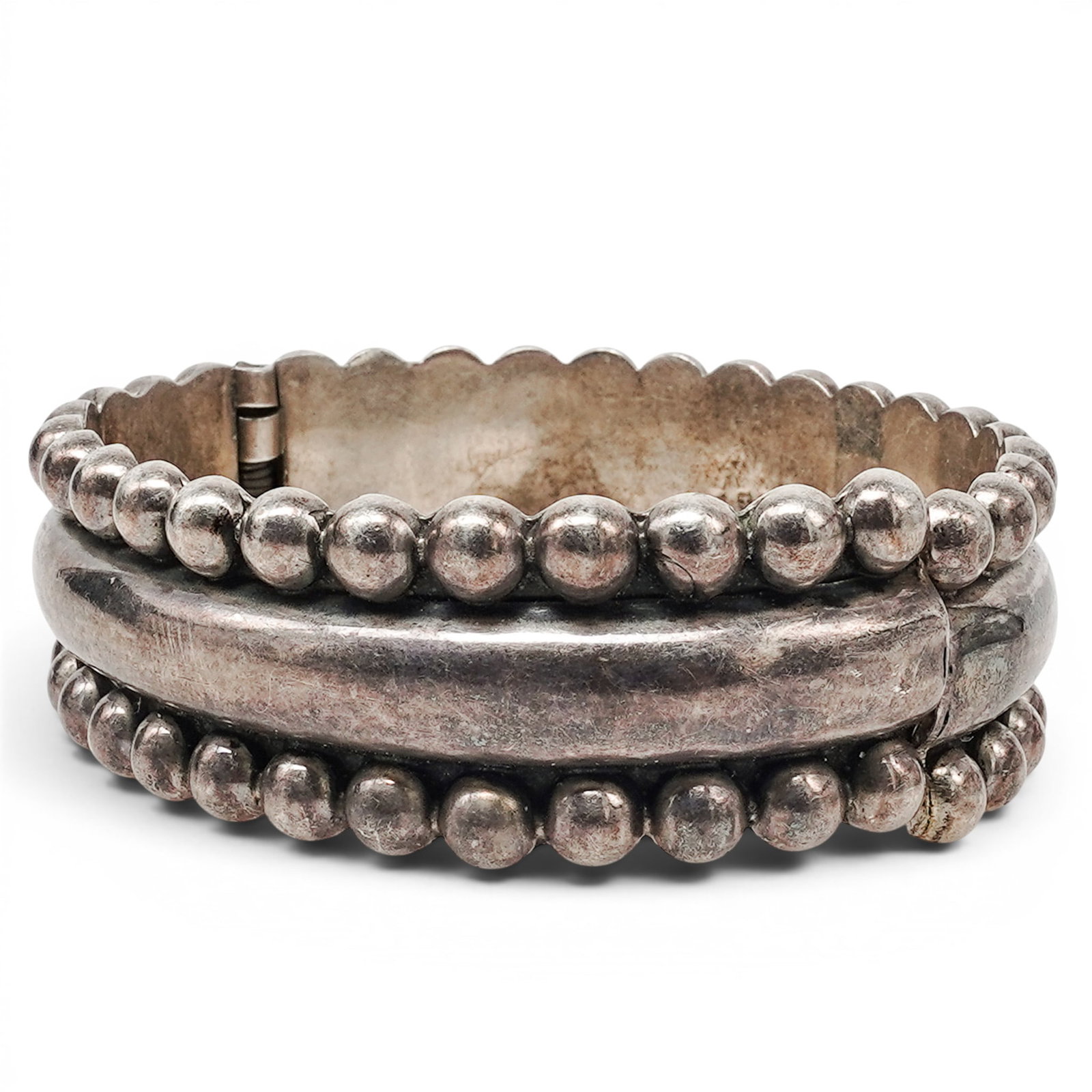 A Mexican Sterling Silver Beaded Cuff Bracelet (1 of 6)