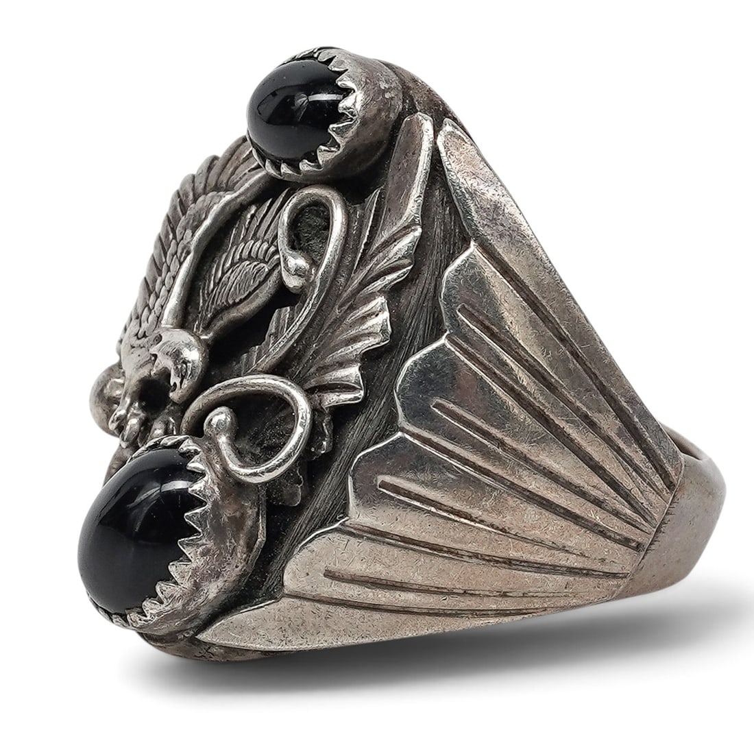 A Richard Begay Navajo Sterling Silver And Black Onyx Eagle Ring (1 of 7)