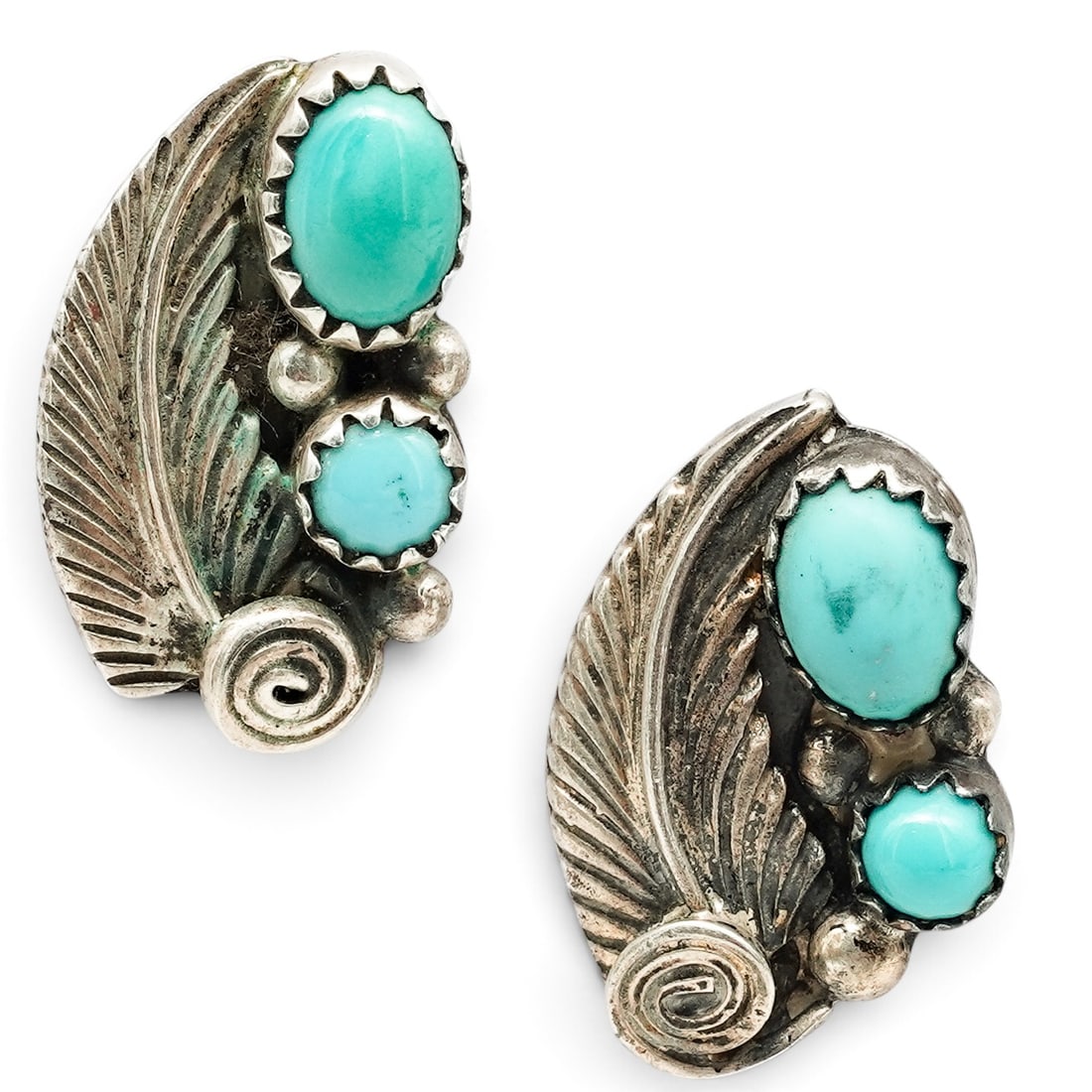 A Pair Of Navajo Sterling Silver And Turquoise Feather Post Earrings (1 of 3)