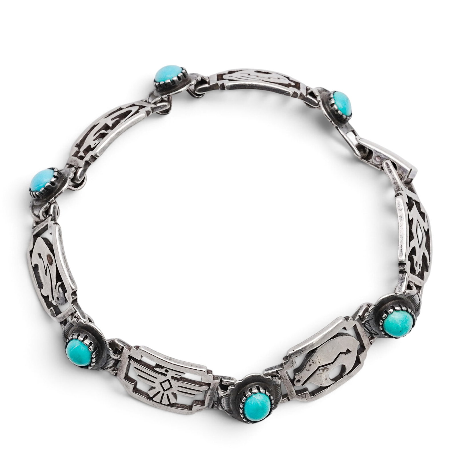 A Shube's Manufacturing Inc. Sterling Silver And Turquoise Figural Link Bracelet (1 of 4)
