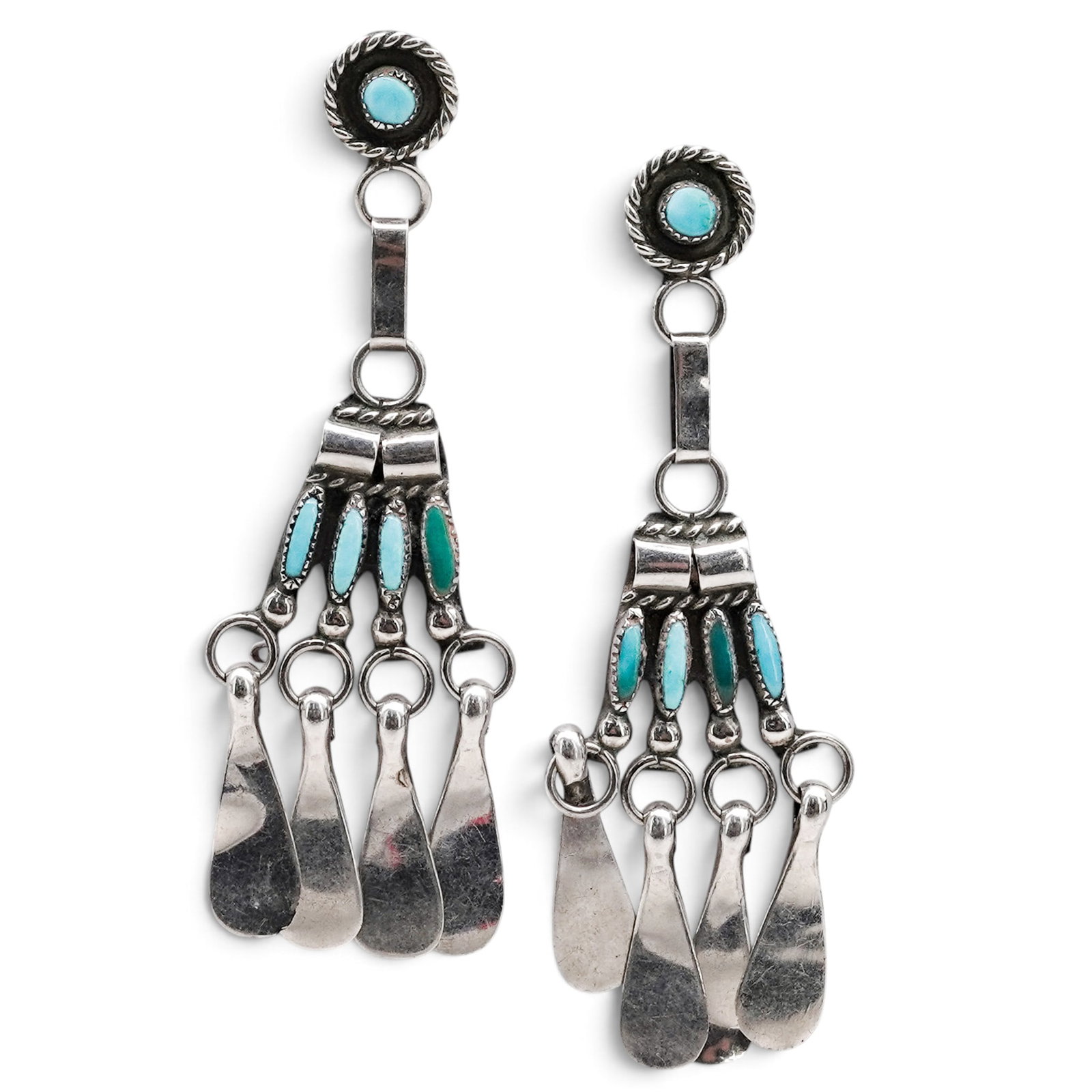 A Pair Of Quoc Turquoise Sterling Silver And Turquoise Paddle Fringe Post Earrings (1 of 3)