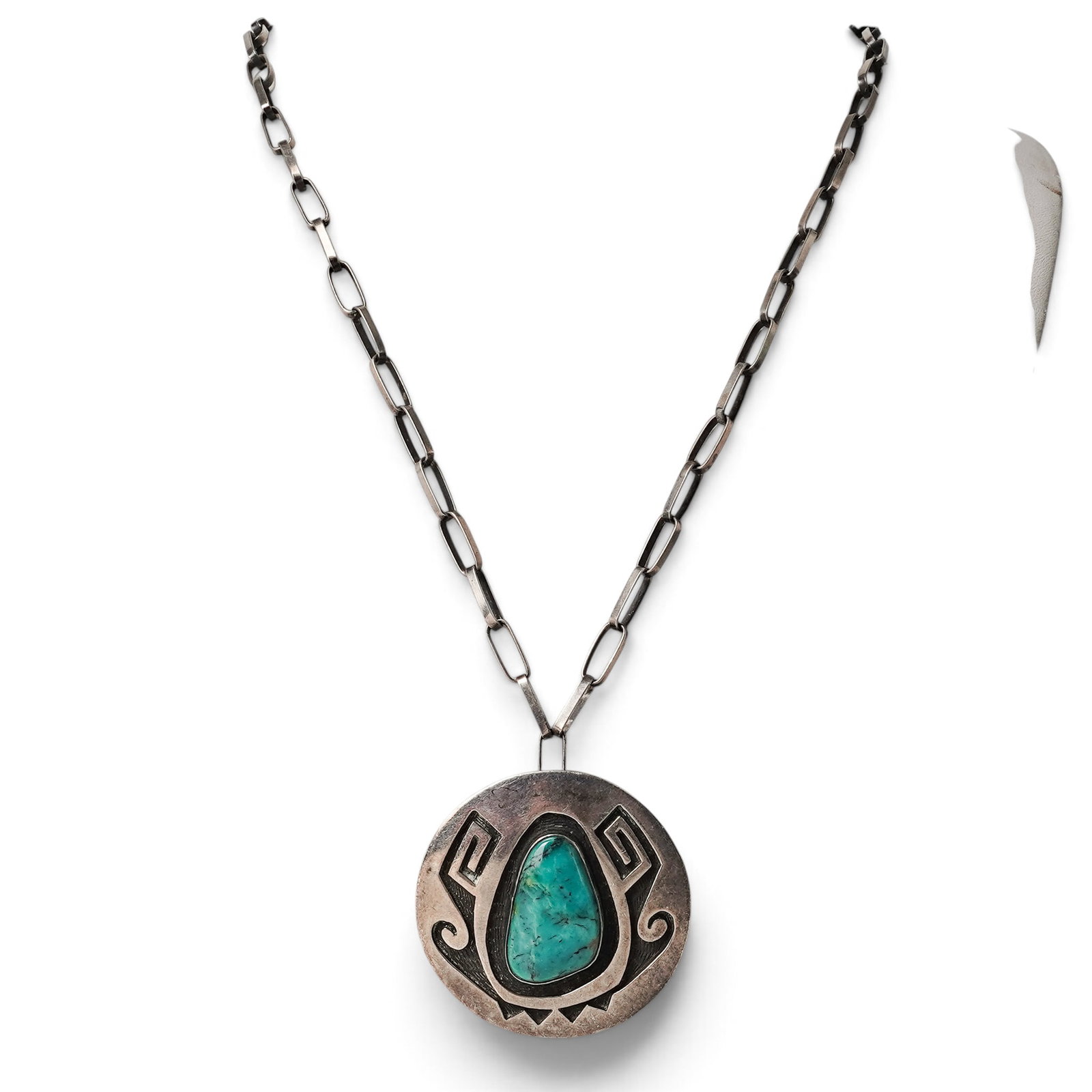 A Tony Kyasyousie For Hopi Crafts Sterling Silver And Turquoise Geometric Pendant Necklace (1 of 6)