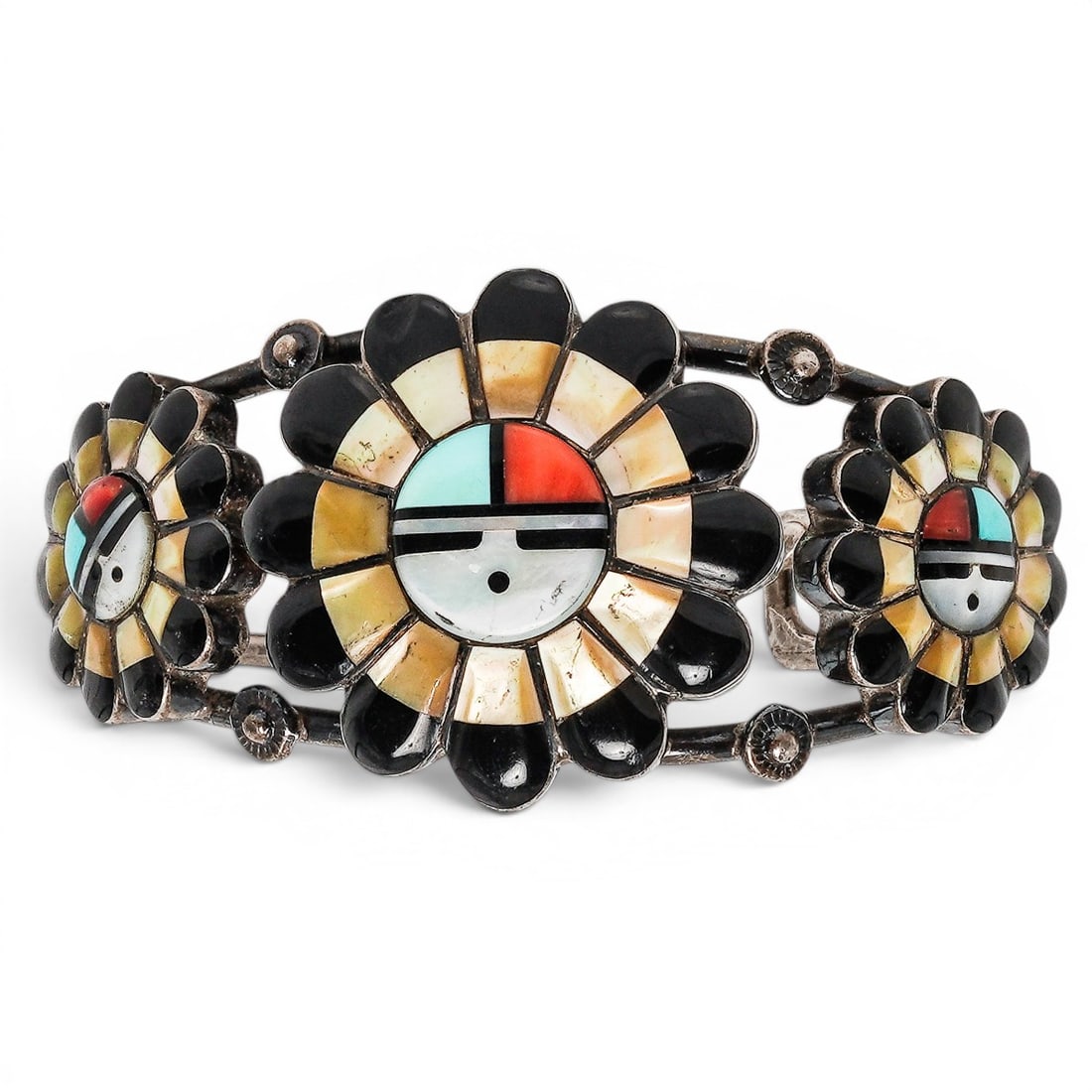 A Morris And Sadie Laahty Zuni Sterling Silver And Multistone Inlay Sunface Cuff Bracelet (1 of 6)