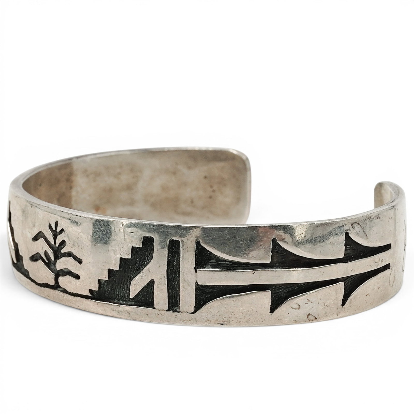 A Hopi Sterling Silver Overlay Landscape Cuff Bracelet (1 of 6)