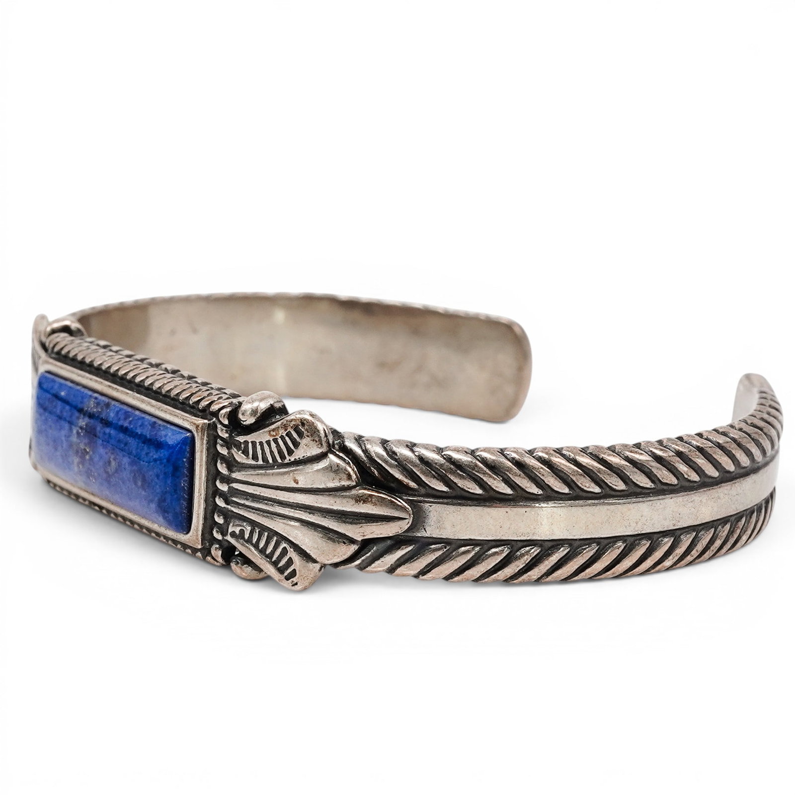 A Relios Sterling Silver And Lapis Lazuli Feather Motif Cuff Bracelet (1 of 6)