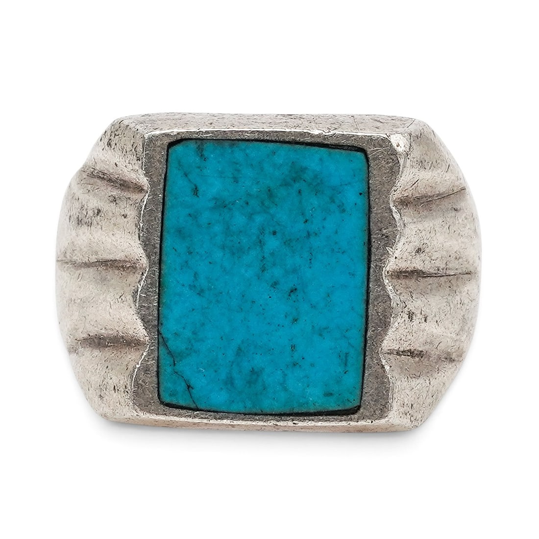 A Mexican Sterling Silver And Rectangular Turquoise Ring - 2