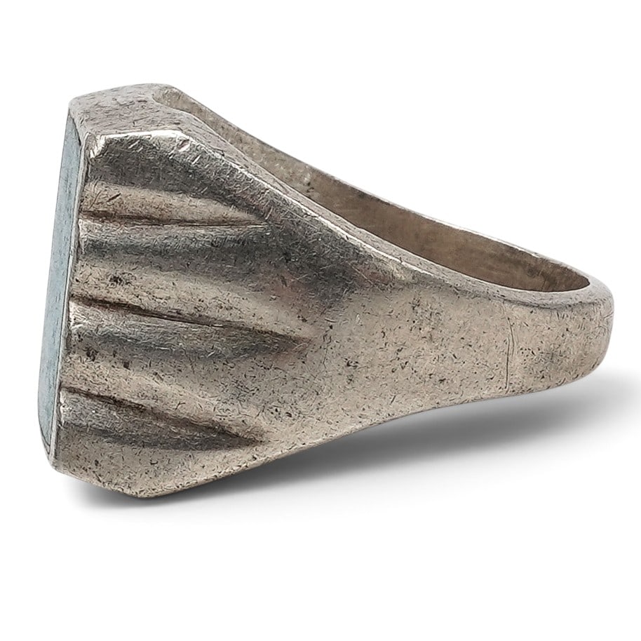A Mexican Sterling Silver And Rectangular Turquoise Ring - 3