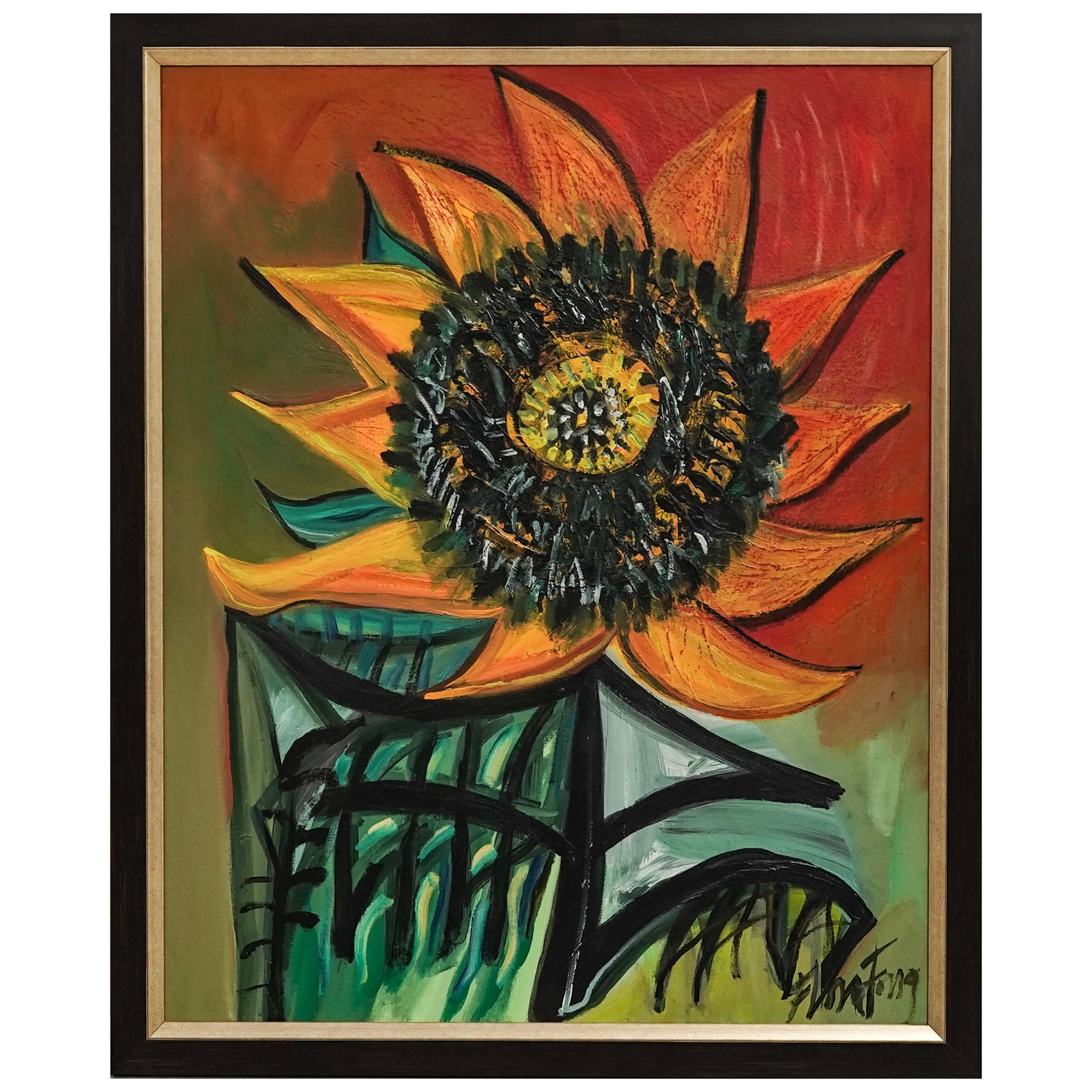 Flora Fong (Cuban, 1949-) "Serie Girasoles" Mixed Media on Canvas (1 of 5)