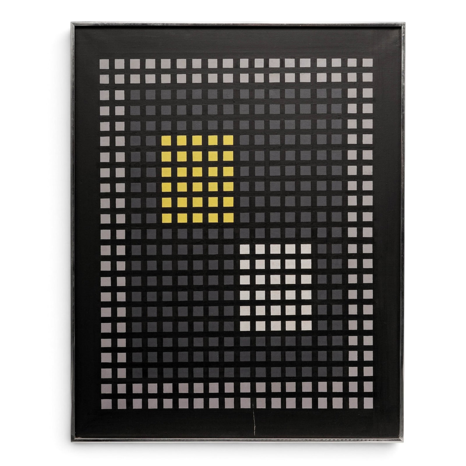 Genaro Moreno (Venezuelan, 1921-1991) "Two Squares" Acrylic on Canvas: Genaro Moreno (Venezuelan, 1921-1991) "Two Squares" Acrylic on Canvas 1953, France A geometric abstract composition by Venezuelan artist Genaro Moreno, "Two Squares" features a dense grid of small whi