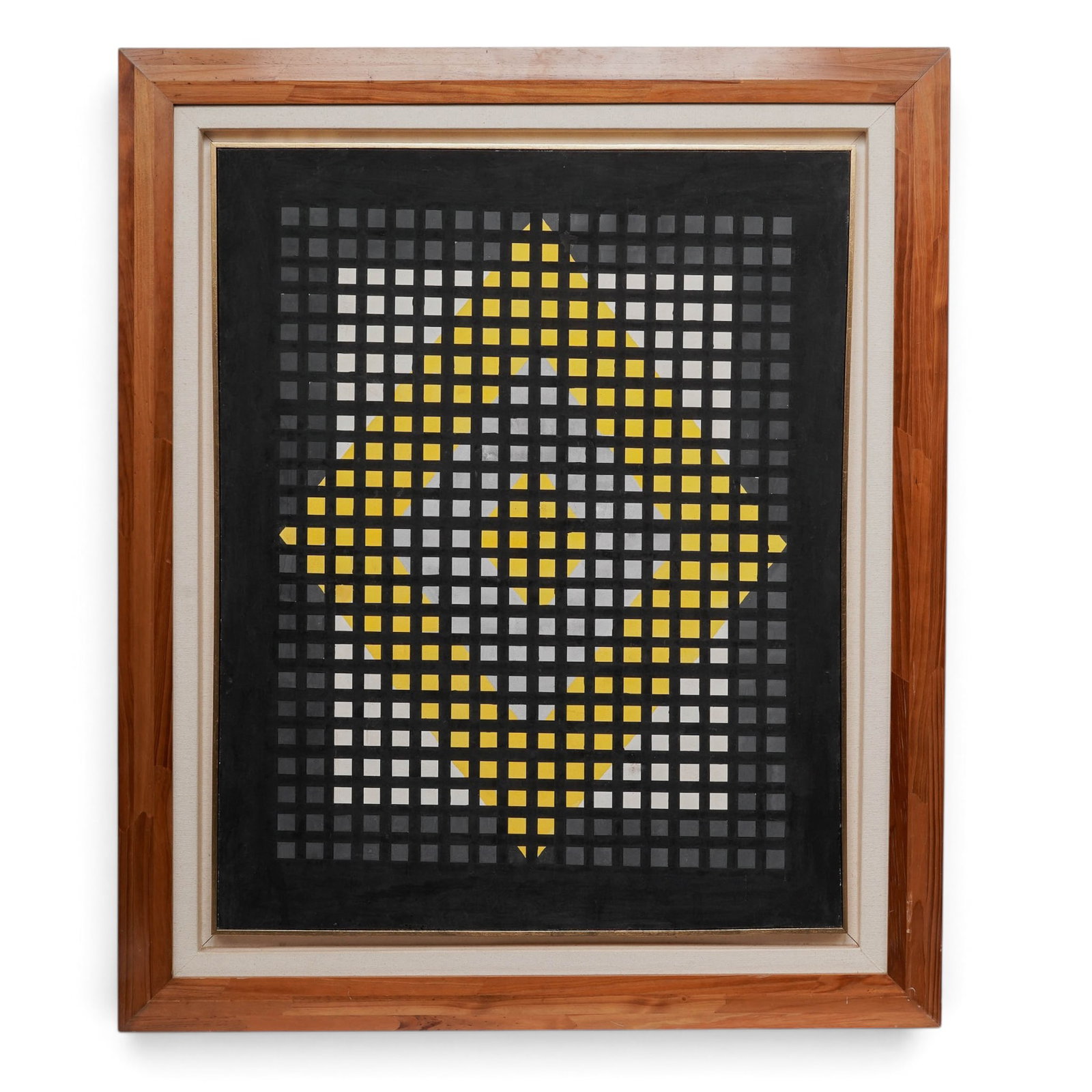 Genaro Moreno (Venezuelan, 1921-1991) Casein on Canvas: Genaro Moreno (Venezuelan, 1921-1991) Casein on Canvas 1953, France A geometric abstract composition by Venezuelan artist Genaro Moreno, "Sin Título" features a field of small square units arranged i
