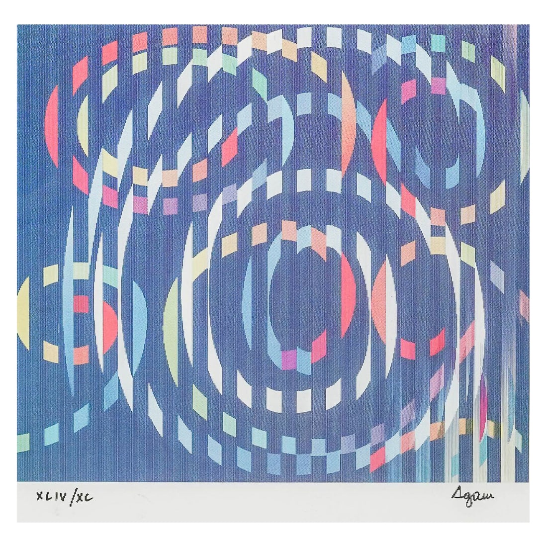 Yaacov Agam (Israeli, 1928-2026) "Festivity Marquis" Op-Art Agamograph: Yaacov Agam (Israeli, 1928-2026) "Festivity Marquis" Op-Art Agamograph C. 1990s, Israeli "Festivity Marquis" Agamograph (3D Lenticular print). Hand-signed and numbered by the prominent Israeli kinetic