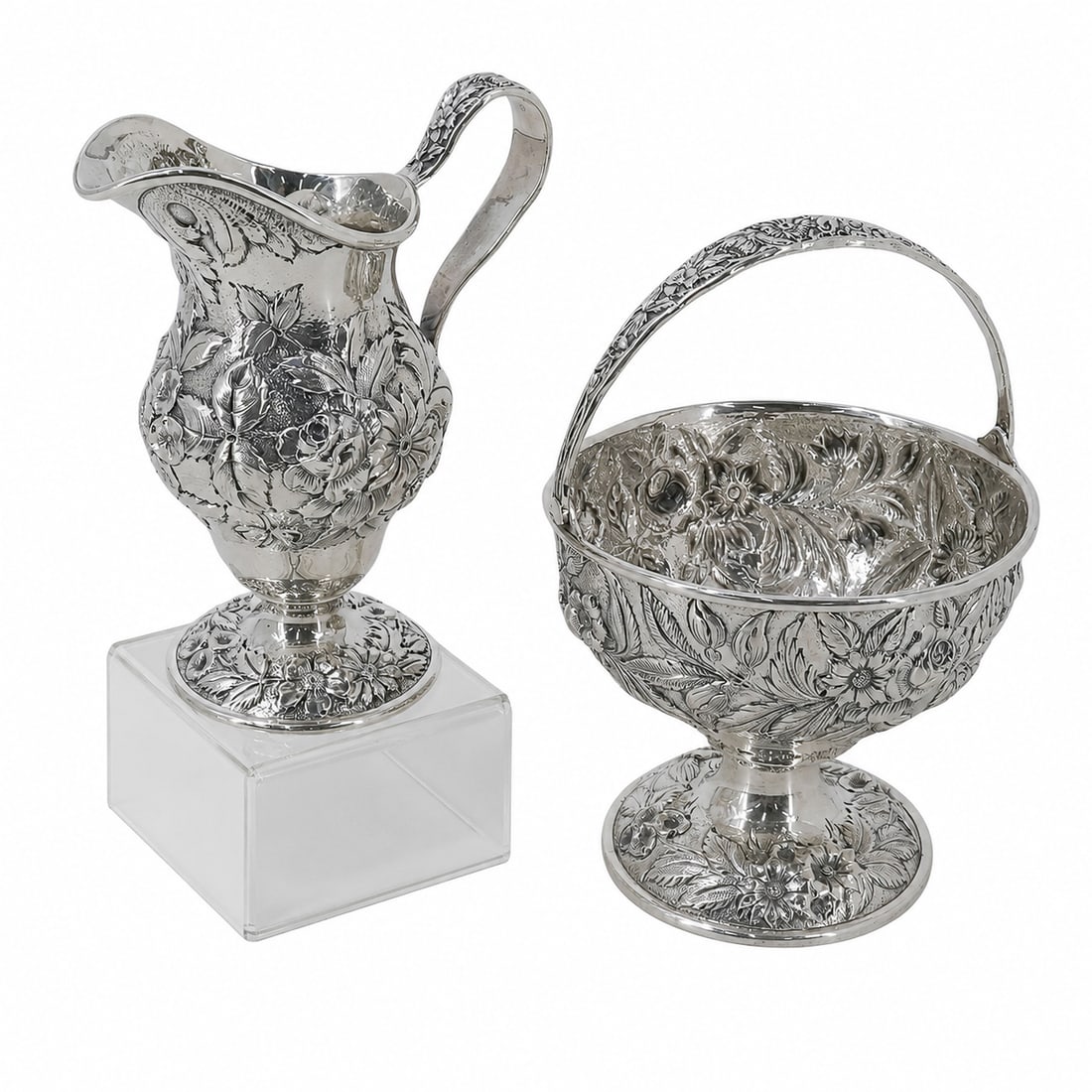 (2 Pc) S. Kirk & Sons Sterling Silver Sugar Basket & Cream Pitcher (1 of 8)
