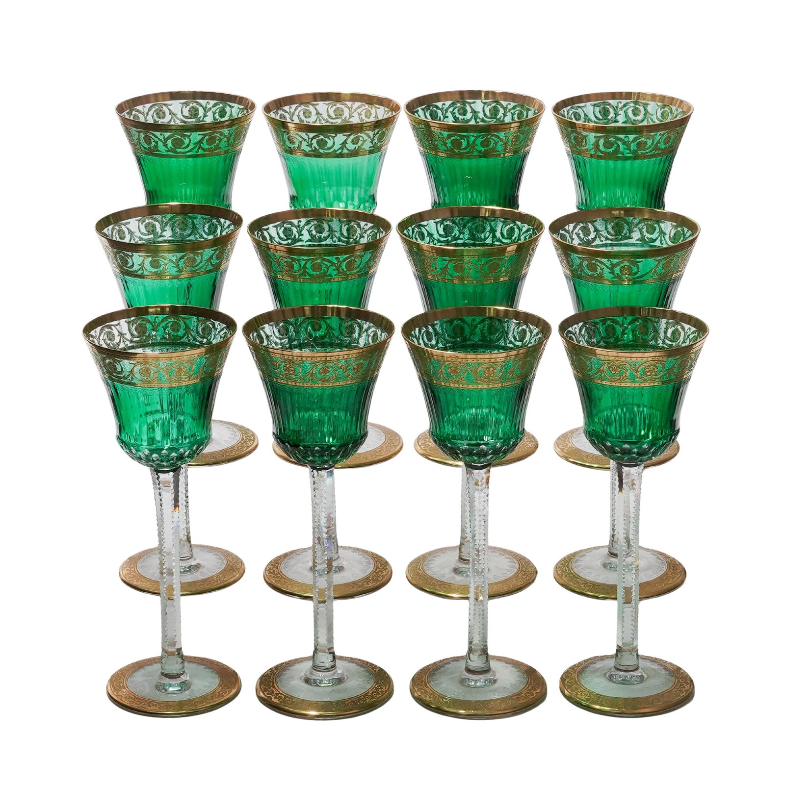 (12pc) St. Louis Colored Crystal "Thistle Gold" Roemer Wine Glasses (1 of 8)