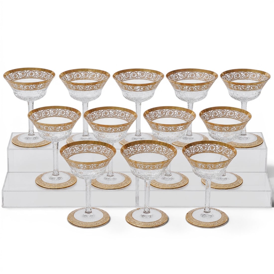 (12pc) St. Louis "Thistle Gold" Crystal Champagne Coupes (1 of 6)