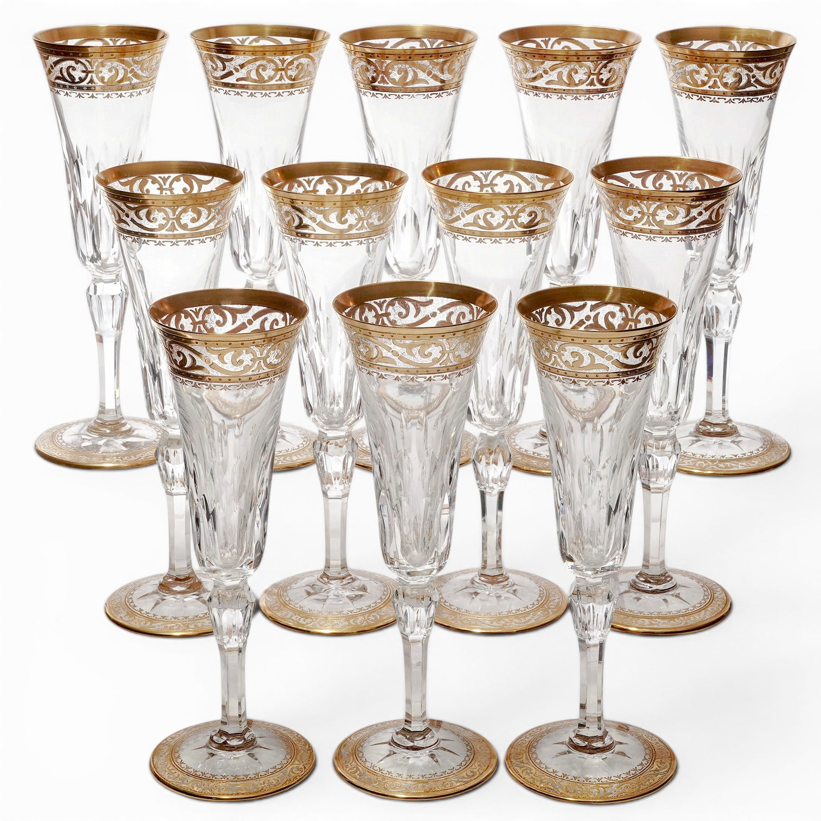 (12pc) St. Louis Crystal "Stella Gold" Champan Flutes (1 of 8)
