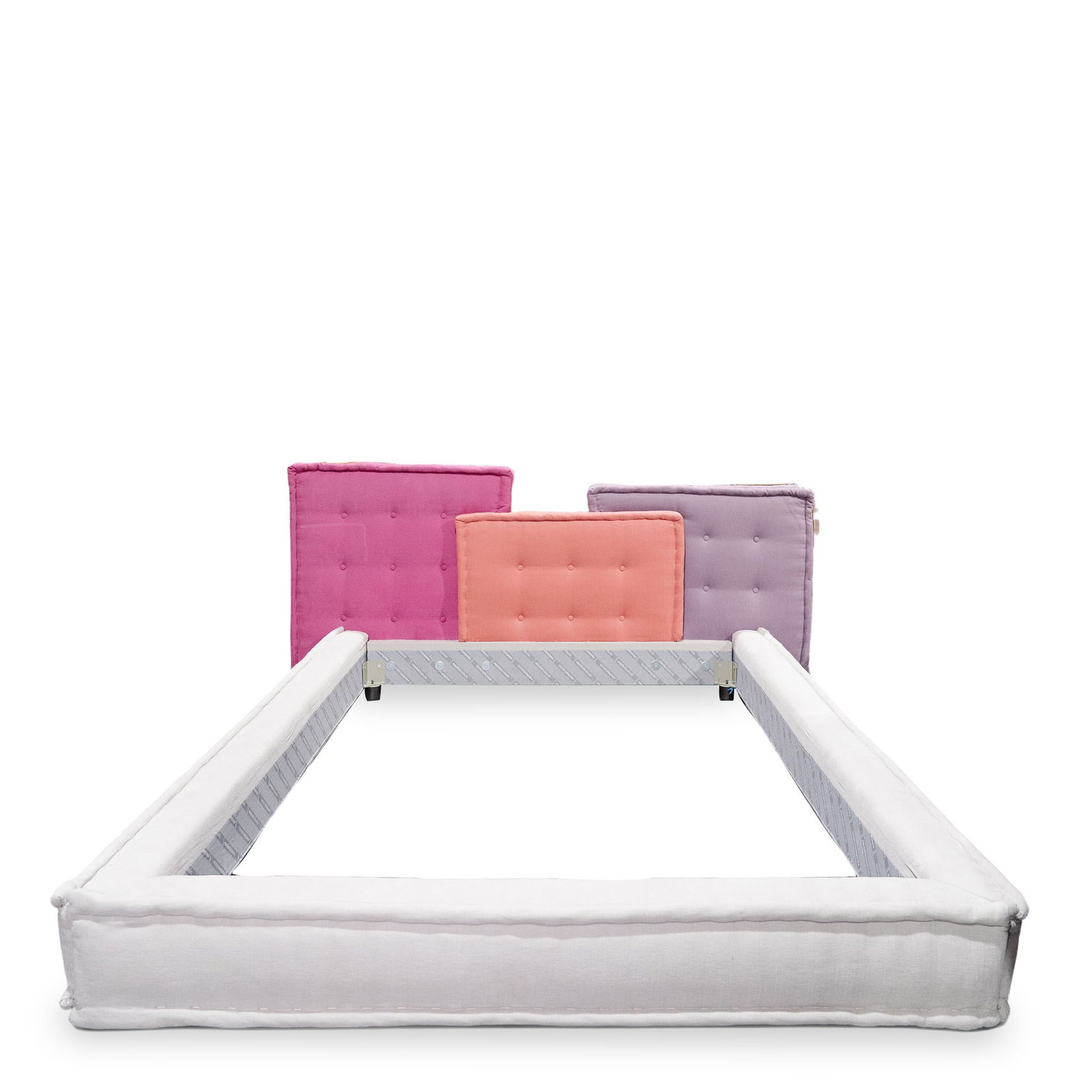 Roche Bobois Mah Jong Platform Bed Frame: Roche Bobois Mah Jong Platform Bed Frame Early 21st Century, France Contemporary upholstered bed frame by Roche Bobois, featuring a tufted upholstered headboard composed of three padded panels in