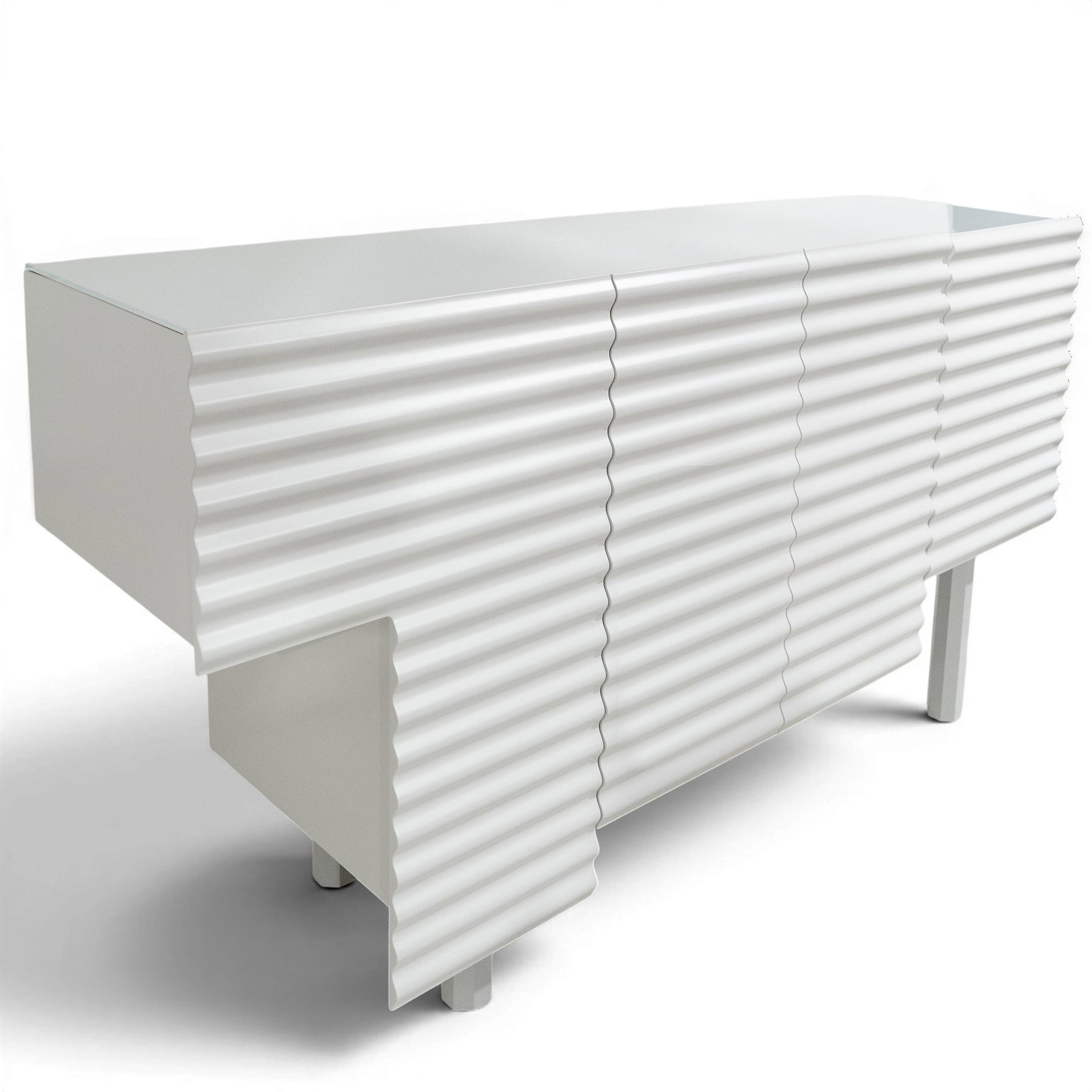 Doshi Levien Shanti Modern Sideboard for BD Barcelona: Doshi Levien Shanti Modern Sideboard for BD Barcelona Early 21st Century, Spain Shanti sideboard designed by Doshi Levien for BD Barcelona, featuring a sculptural geometric form with a ribbed white