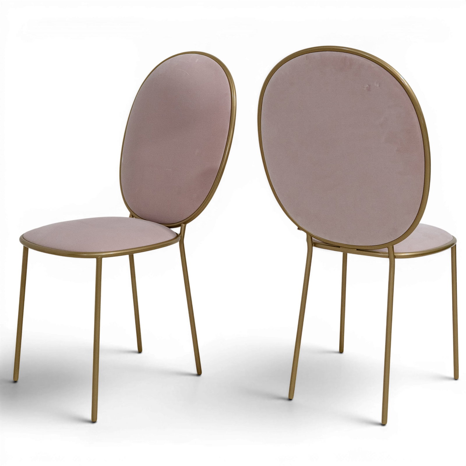 Pair of Nika Zupanc for Sé Pink Velvet Stay Dining Chairs: Pair of Nika Zupanc for Sé Pink Velvet Stay Dining Chairs Early 21st Century, England Pair of dining chairs designed by Nika Zupanc for Sé Collections, featuring oval upholstered backs and round