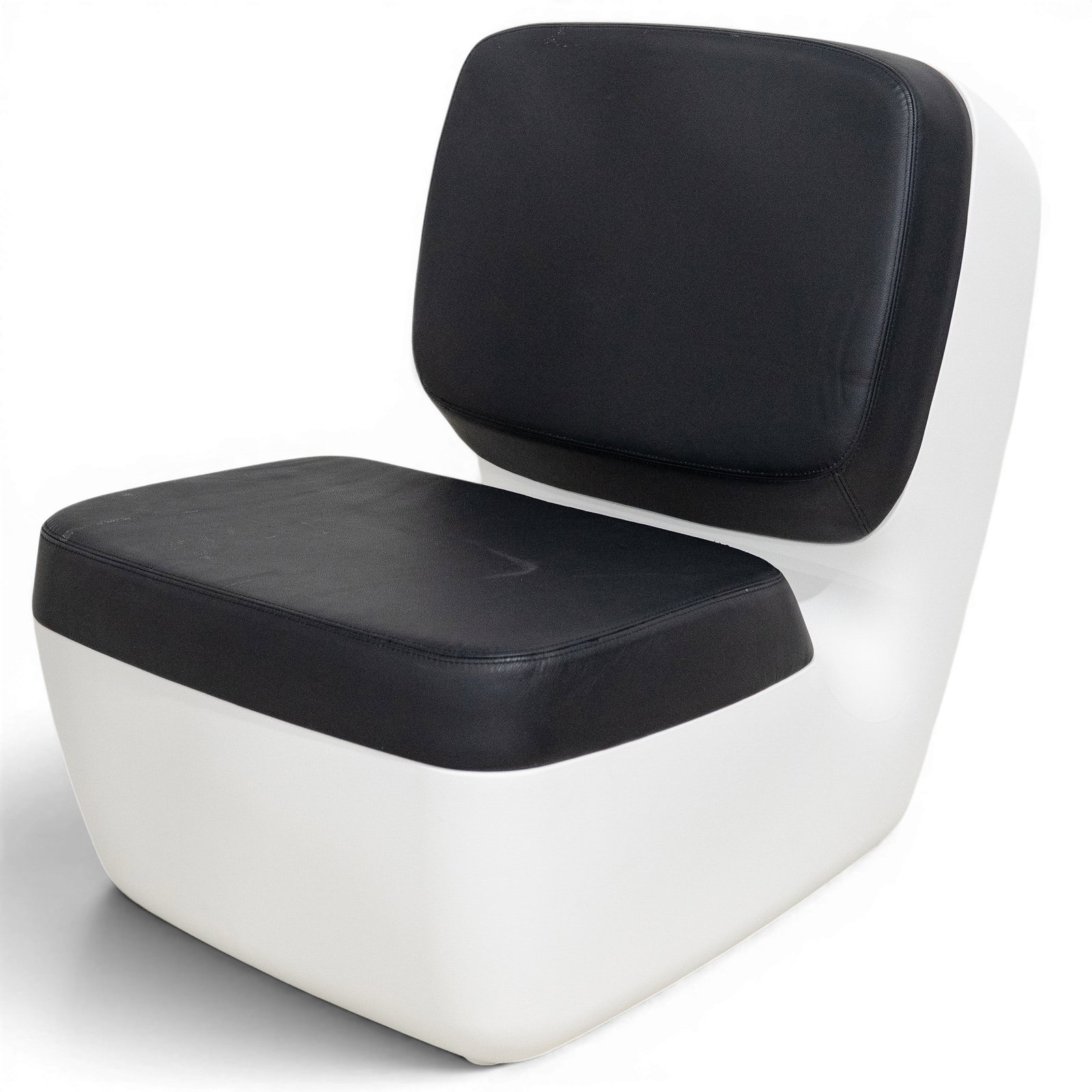 Marc Newsom for Magis Nimrod Chair: Marc Newsom for Magis Nimrod Chair Early 21st Century, Italy Nimrod lounge chair designed by Marc Newson for Magis, featuring a sculptural white polyethylene shell paired with a upholstered black